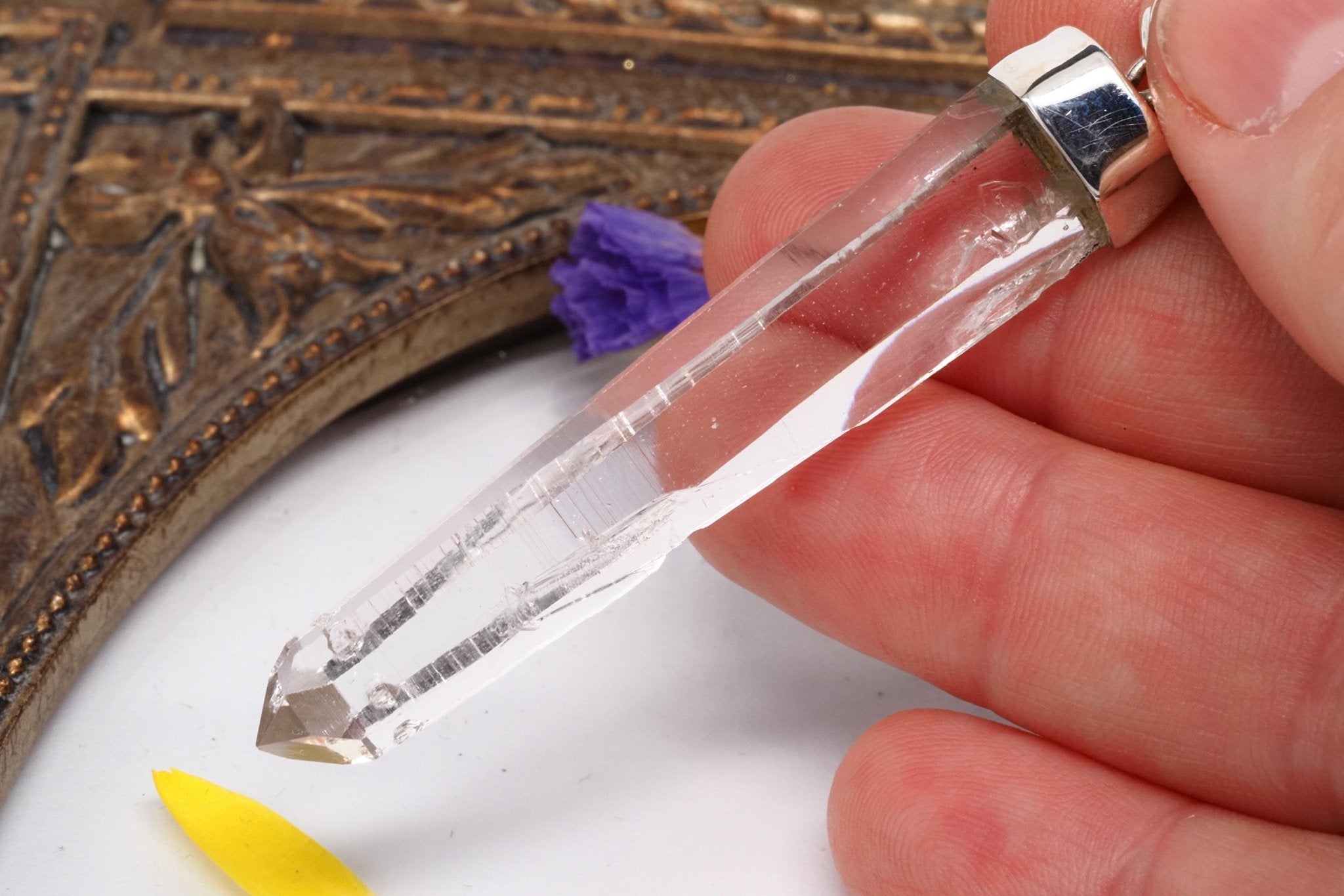 Lemurien Bergkristall AnhÀnger gefasst in 925 Sterling Silber aus Penas Blancas Laser Kristall Kolumbien Seed Quarz