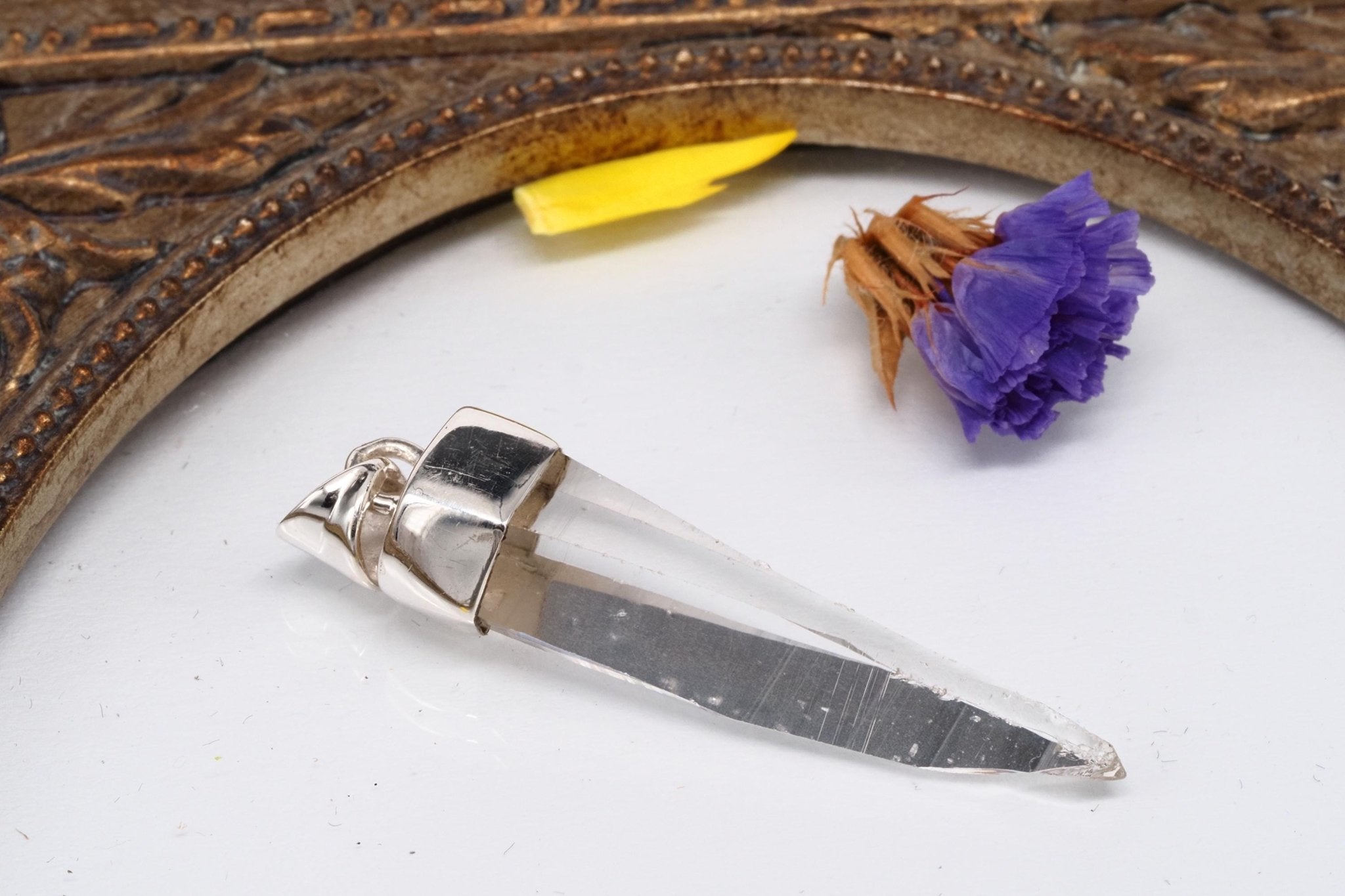 Lemurien Bergkristall Anhänger gefasst in 925 Sterling Silber aus Penas Blancas Laser Kristall Kolumbien Seed Quarz