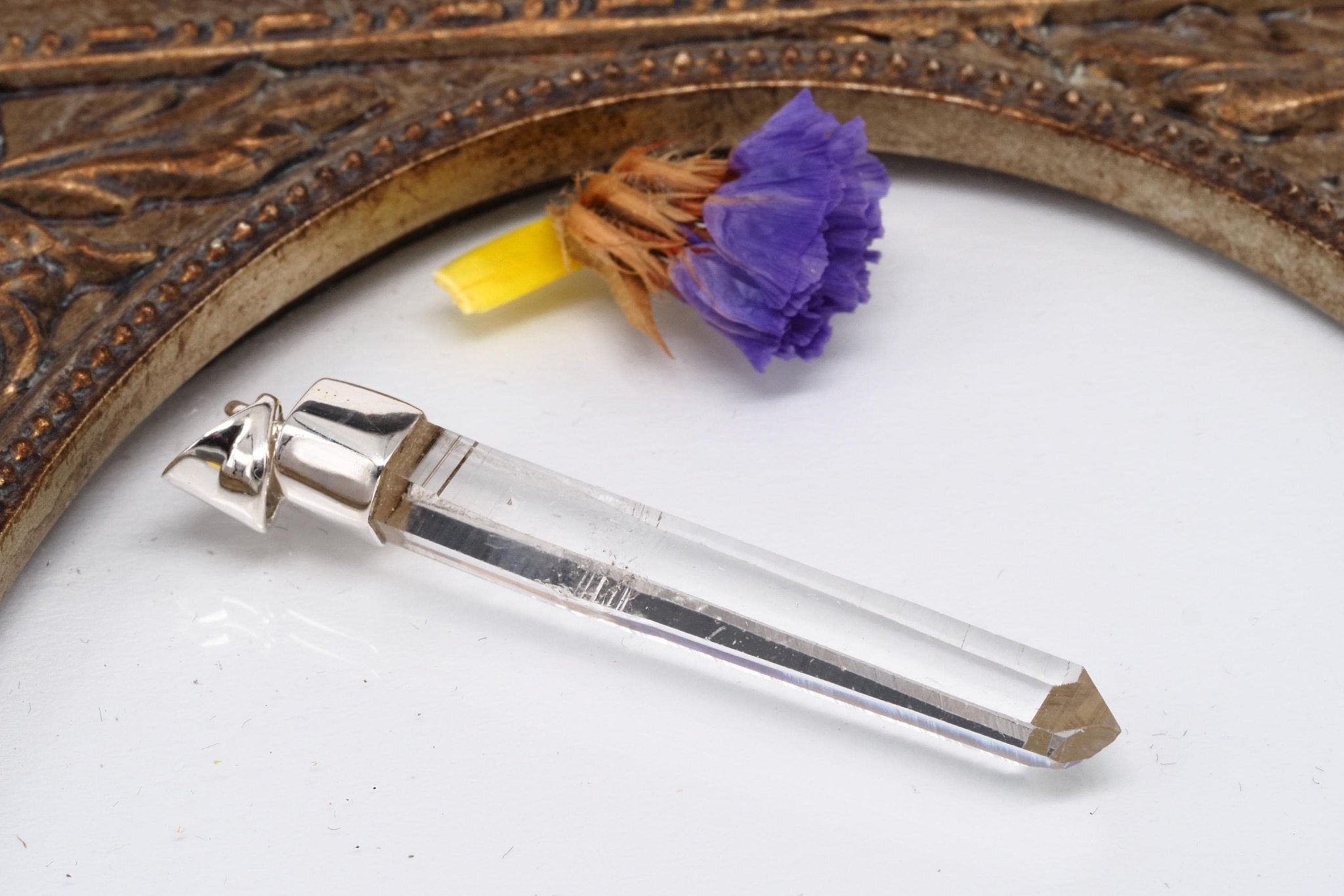 Lemurien Bergkristall AnhÀnger gefasst in 925 Sterling Silber aus Penas Blancas Laser Kristall Kolumbien Seed Quarz