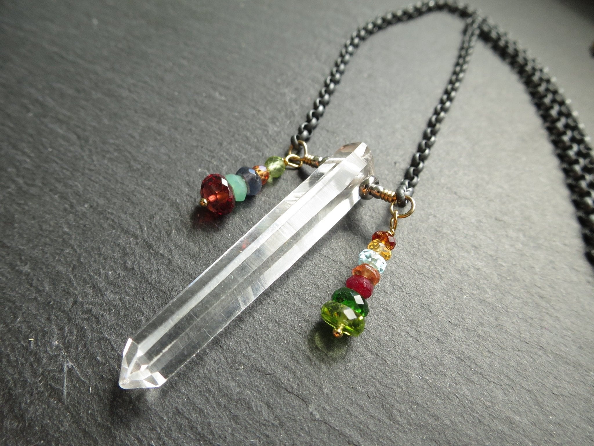 Lemurien Kristall Kette Bergkristall Silber Anhänger Pena Blanca Kristall Anhänger Silber Bergkristall Spitze bunte Edelstein Kette Silber