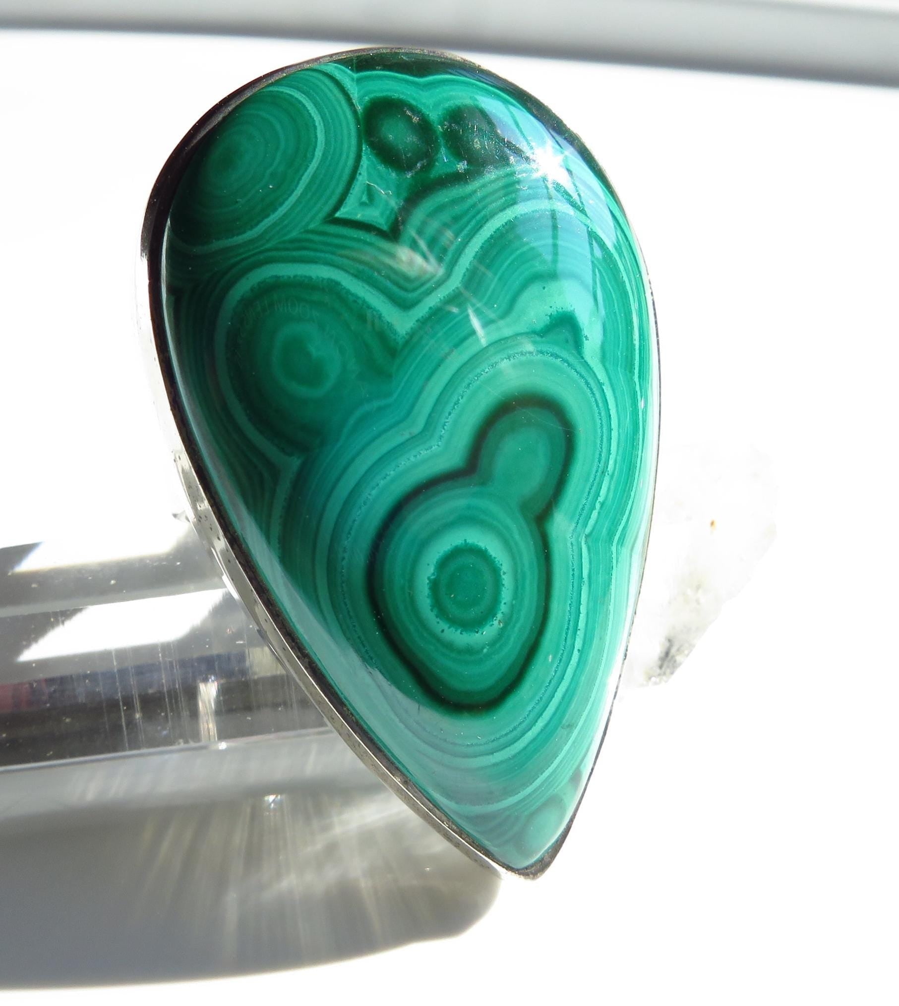 Malachit Statement Ring in 925 Silber Größe 8