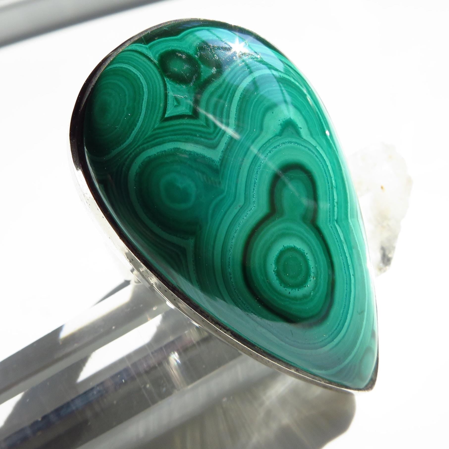 Malachit Statement Ring in 925 Silber Größe 8
