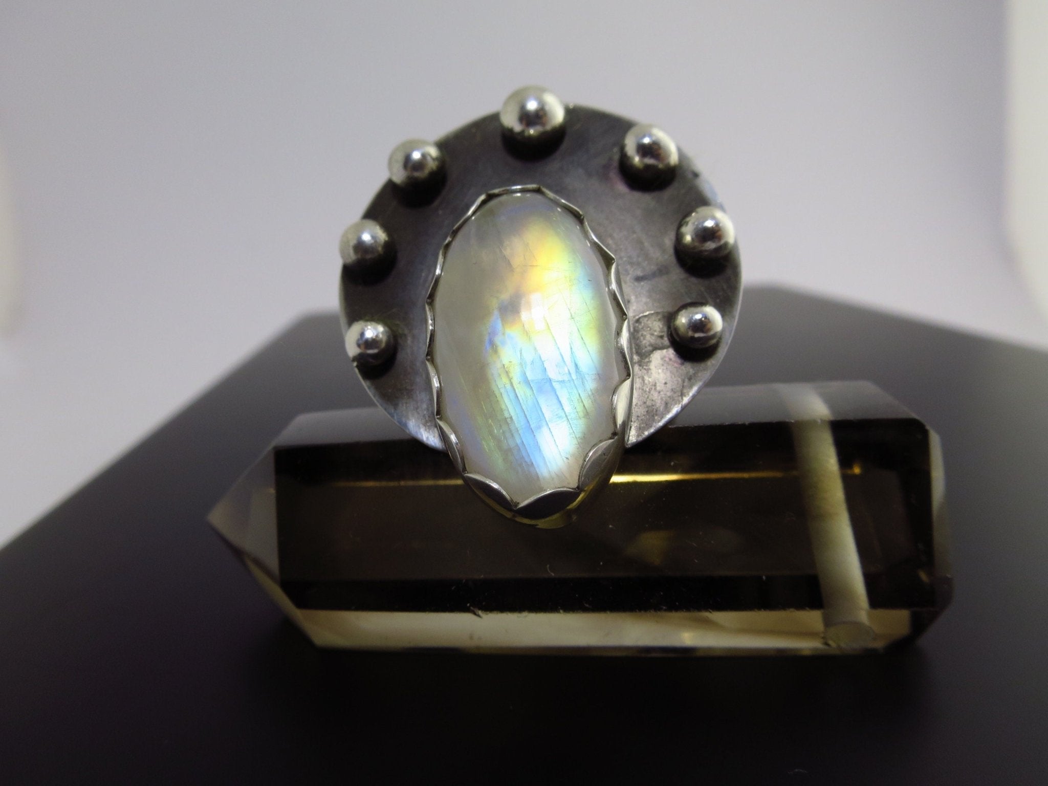 Mondstein Ring Silber Statement Mondstein Ring Freundschaft weißer Labradorit Ring Regenbogen Mondstein Ring Cabochon Edelstein Boho Ring