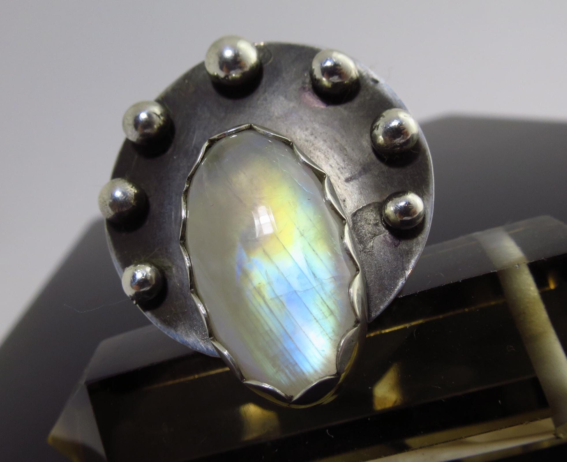 Mondstein Ring Silber Statement Mondstein Ring Freundschaft weißer Labradorit Ring Regenbogen Mondstein Ring Cabochon Edelstein Boho Ring