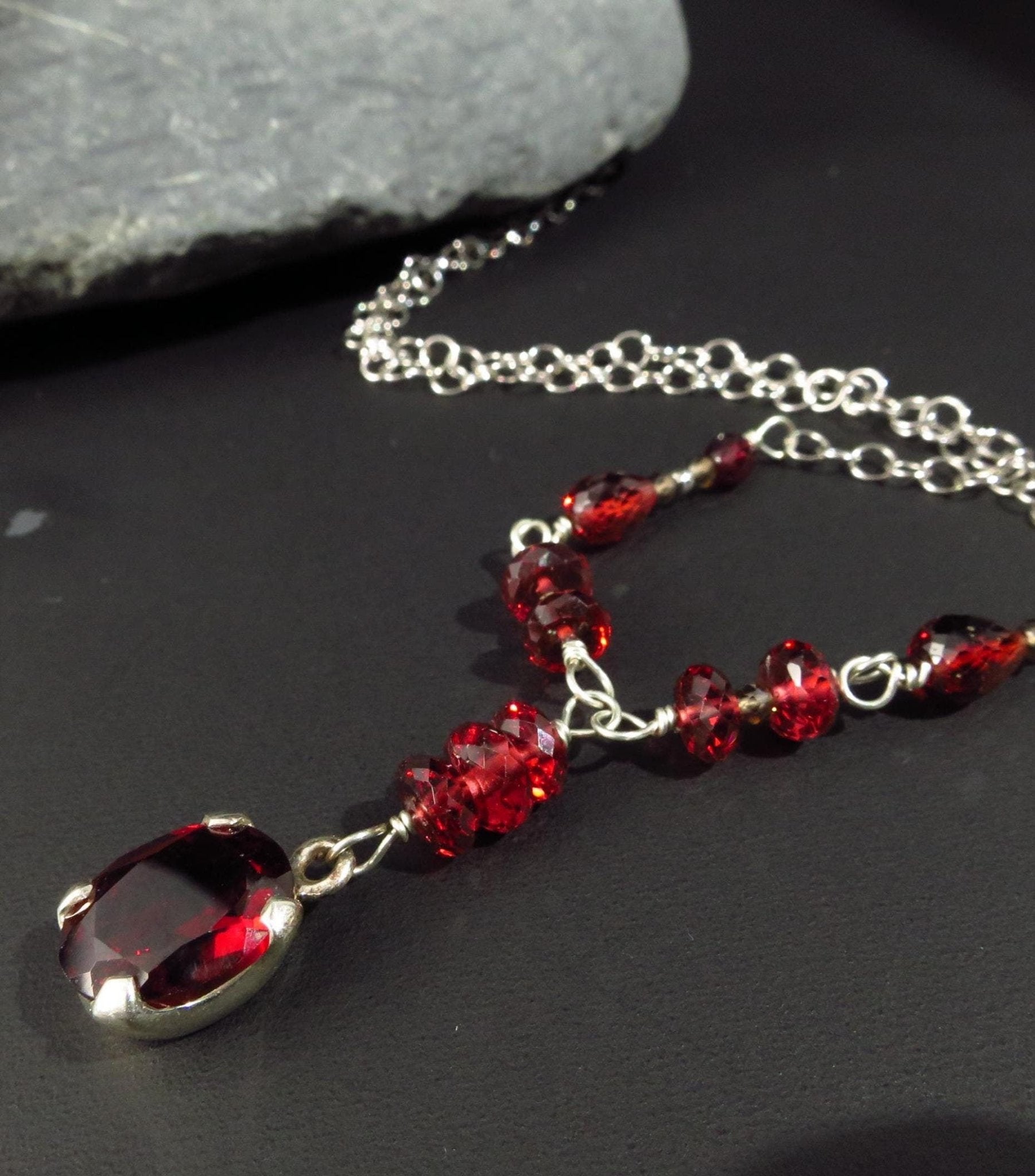 Mosambik Granat Anhänger Sterling Silber rote Edelstein Kette
