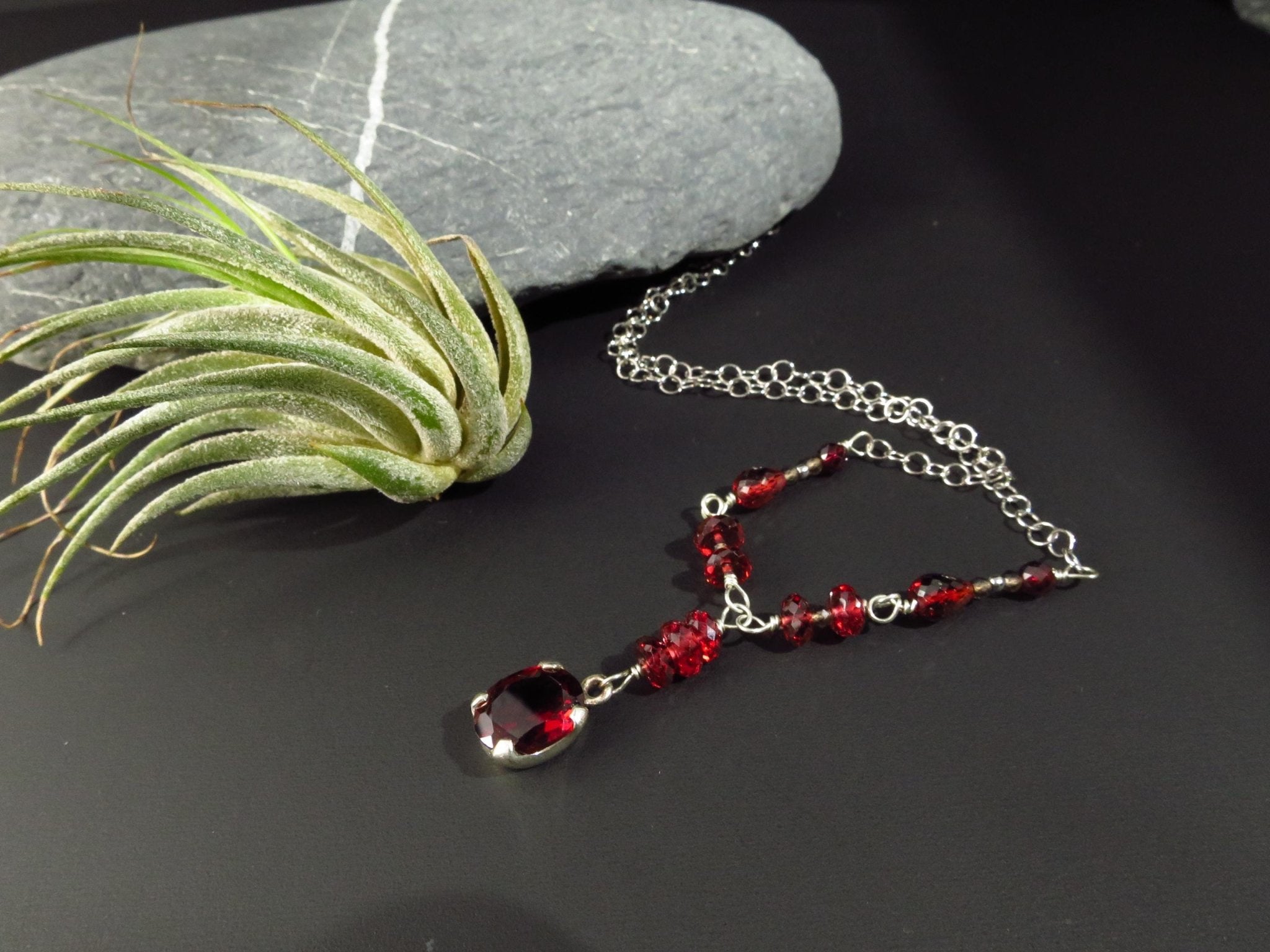 Mosambik Granat Anhänger Sterling Silber rote Edelstein Kette