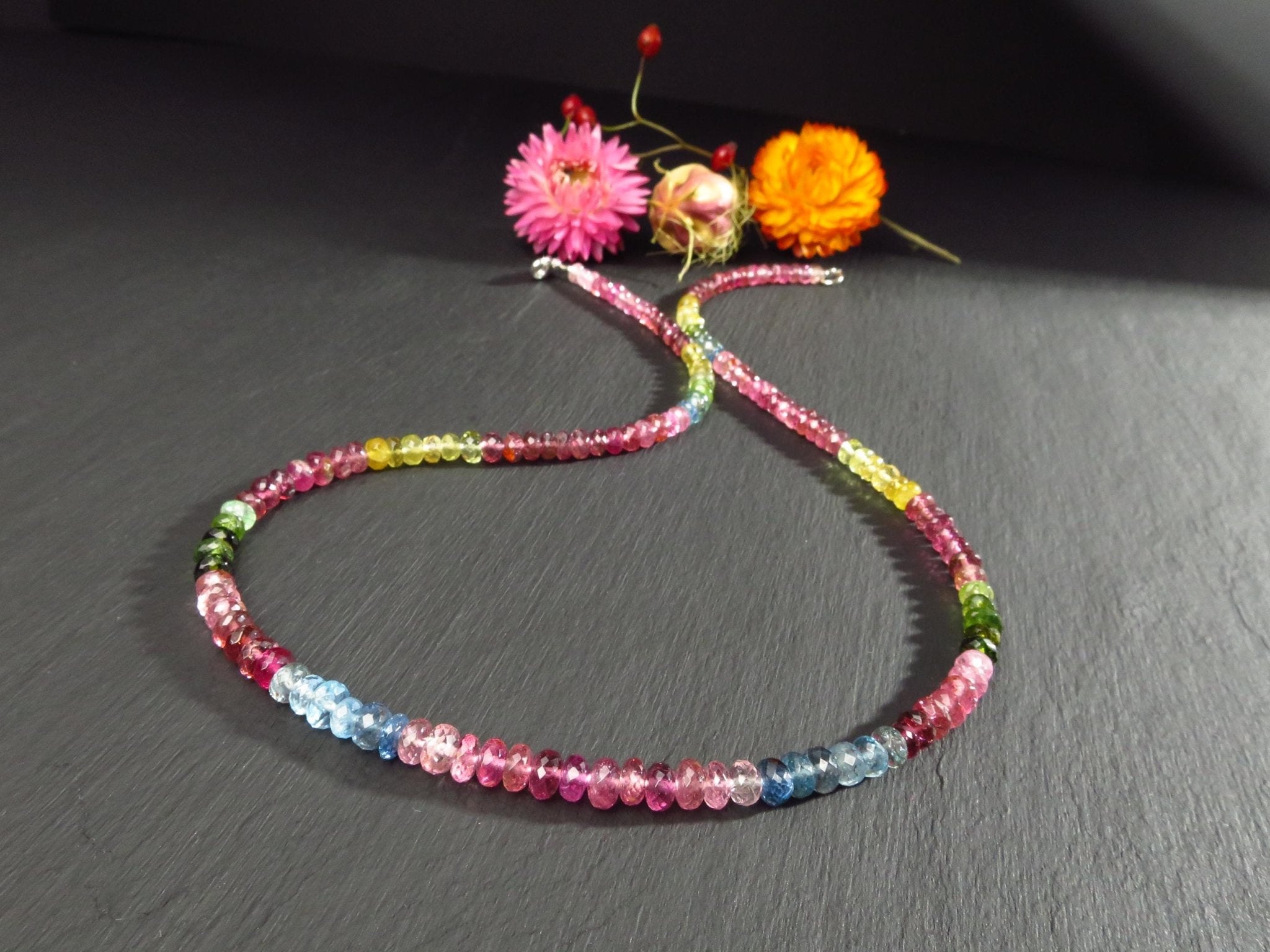 Multicolor Turmalin Halskette facettiert 46 cm lang