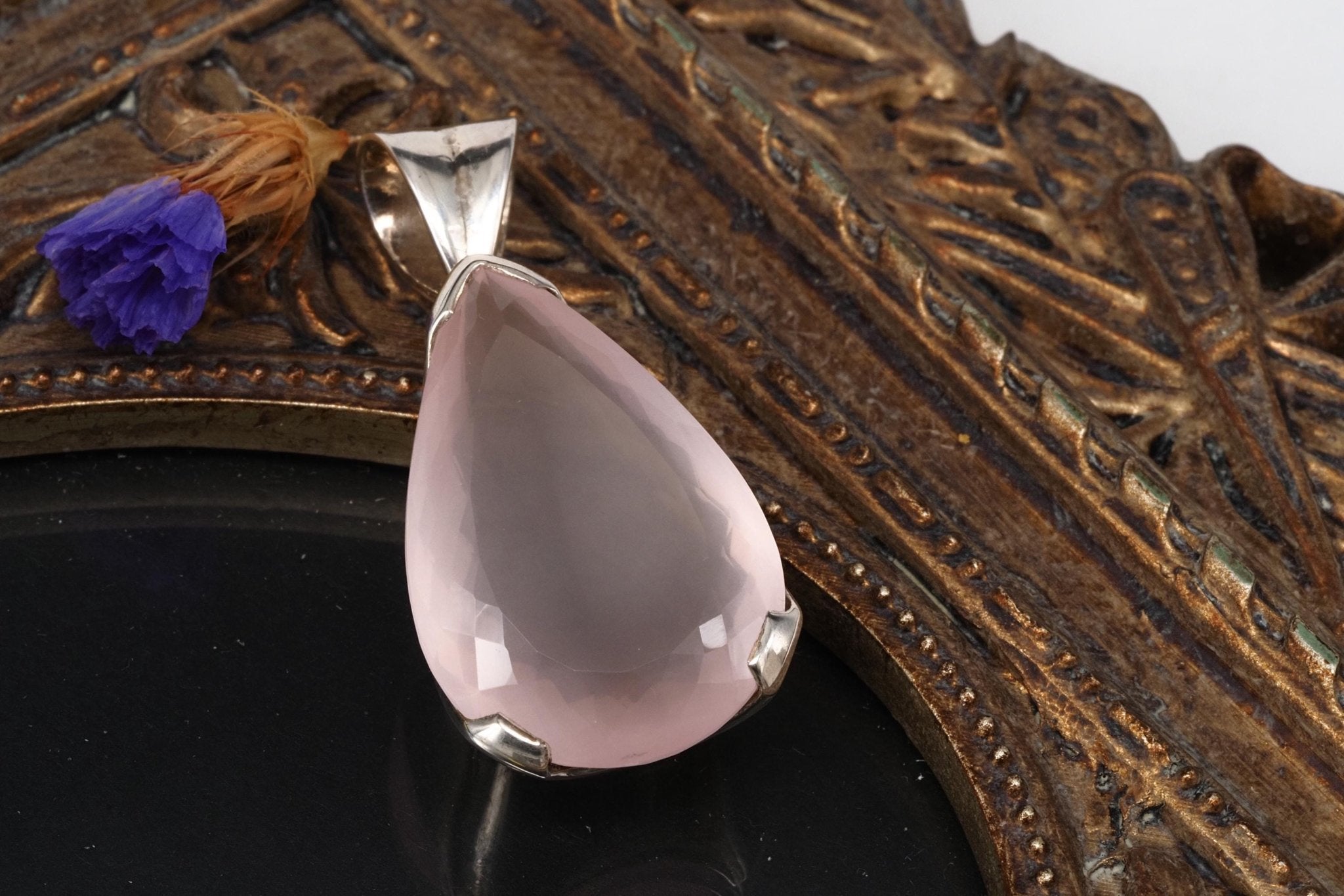 Natürlicher fantastischer Rosenquarz Anhänger Silber