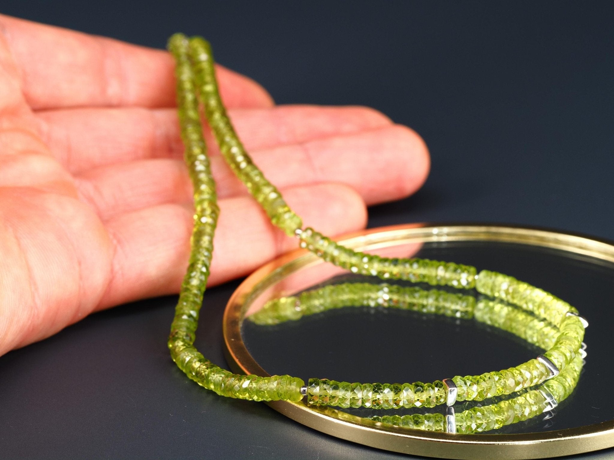 Peridot Kette facettiert – natürliche grüne Edelsteinkette mit 925 Silber Verschluss