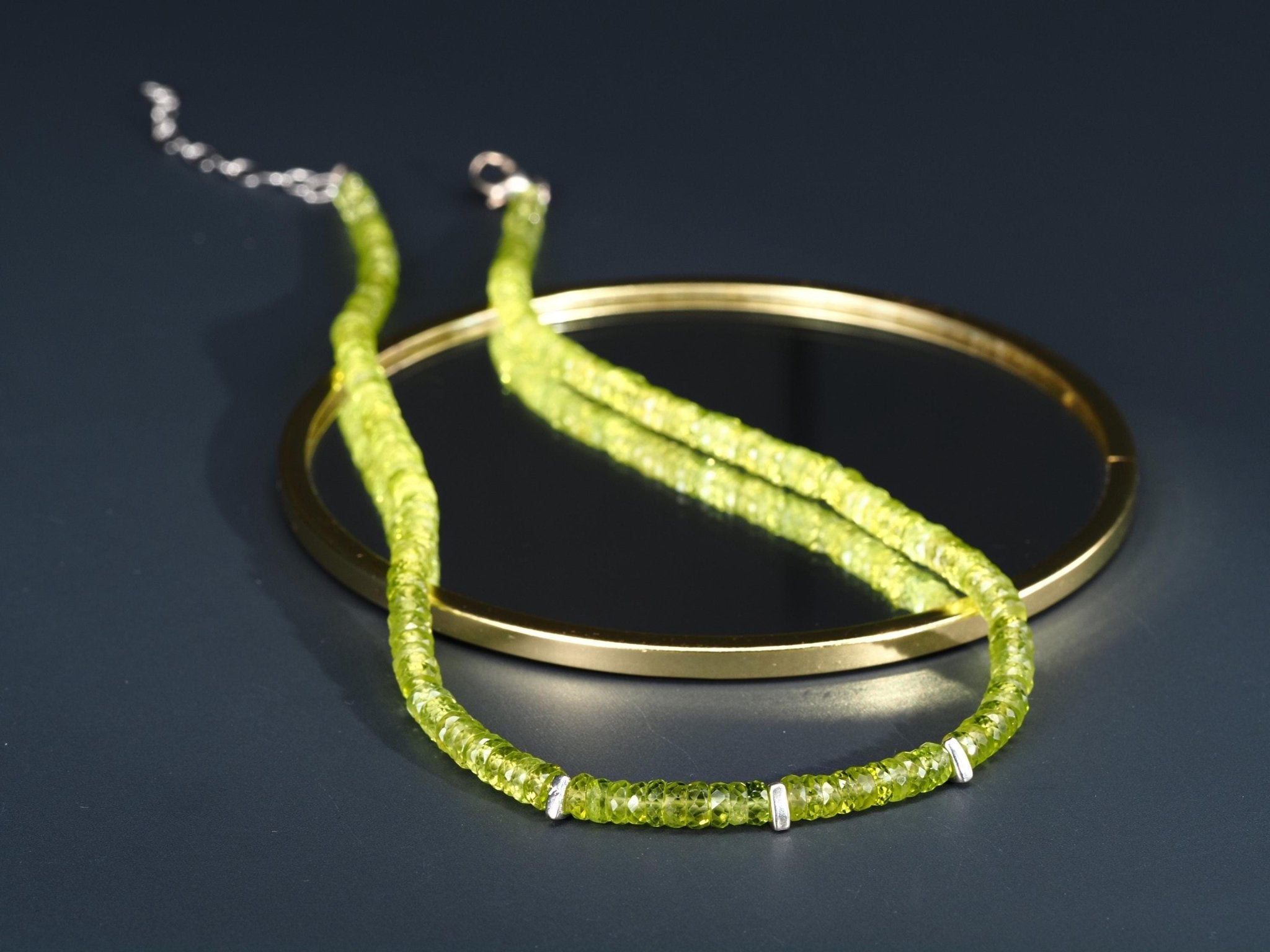 Peridot Kette facettiert – natürliche grüne Edelsteinkette mit 925 Silber Verschluss
