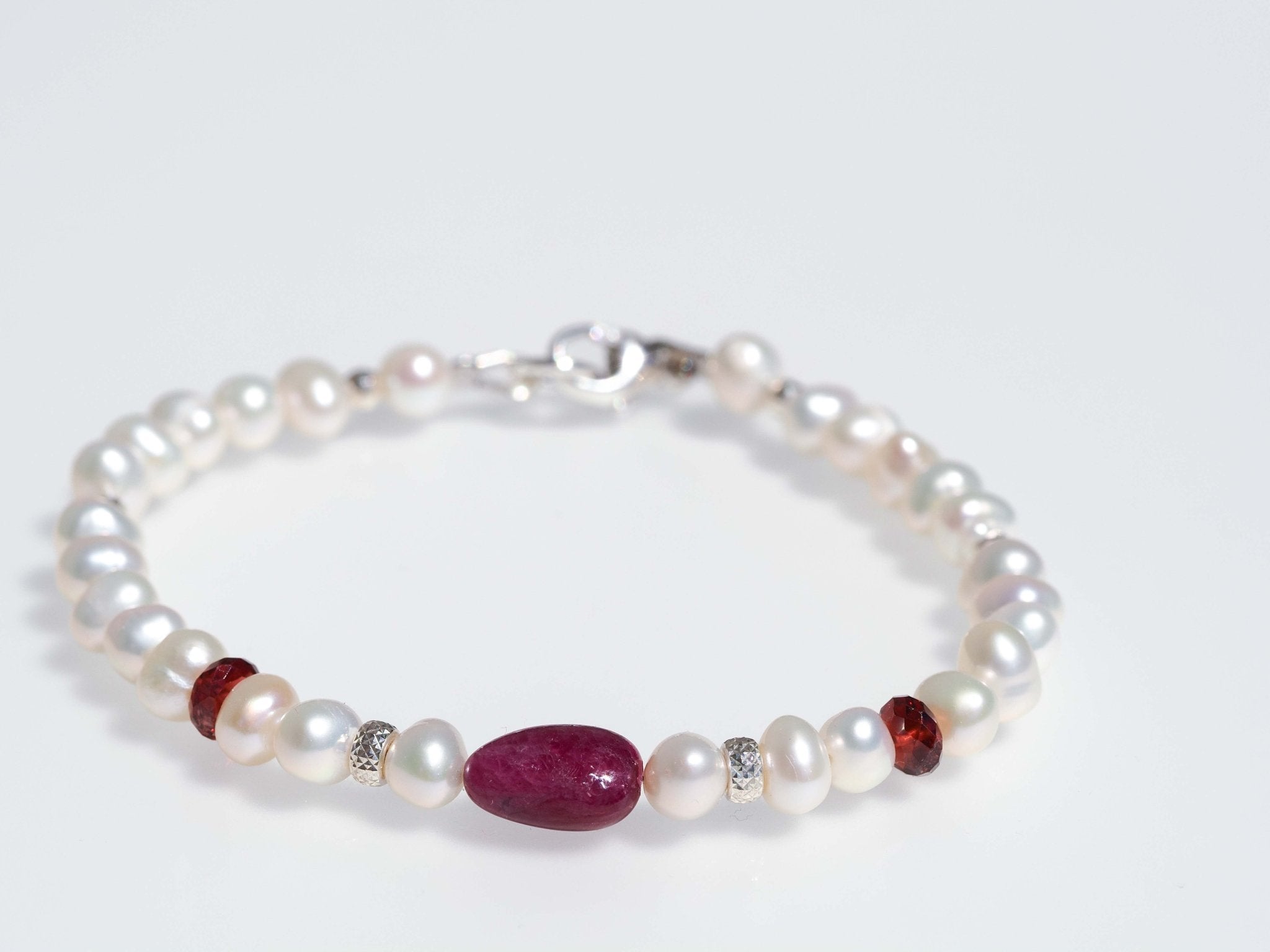 Perlen Edelstein Armband Rubin – 925 Silber