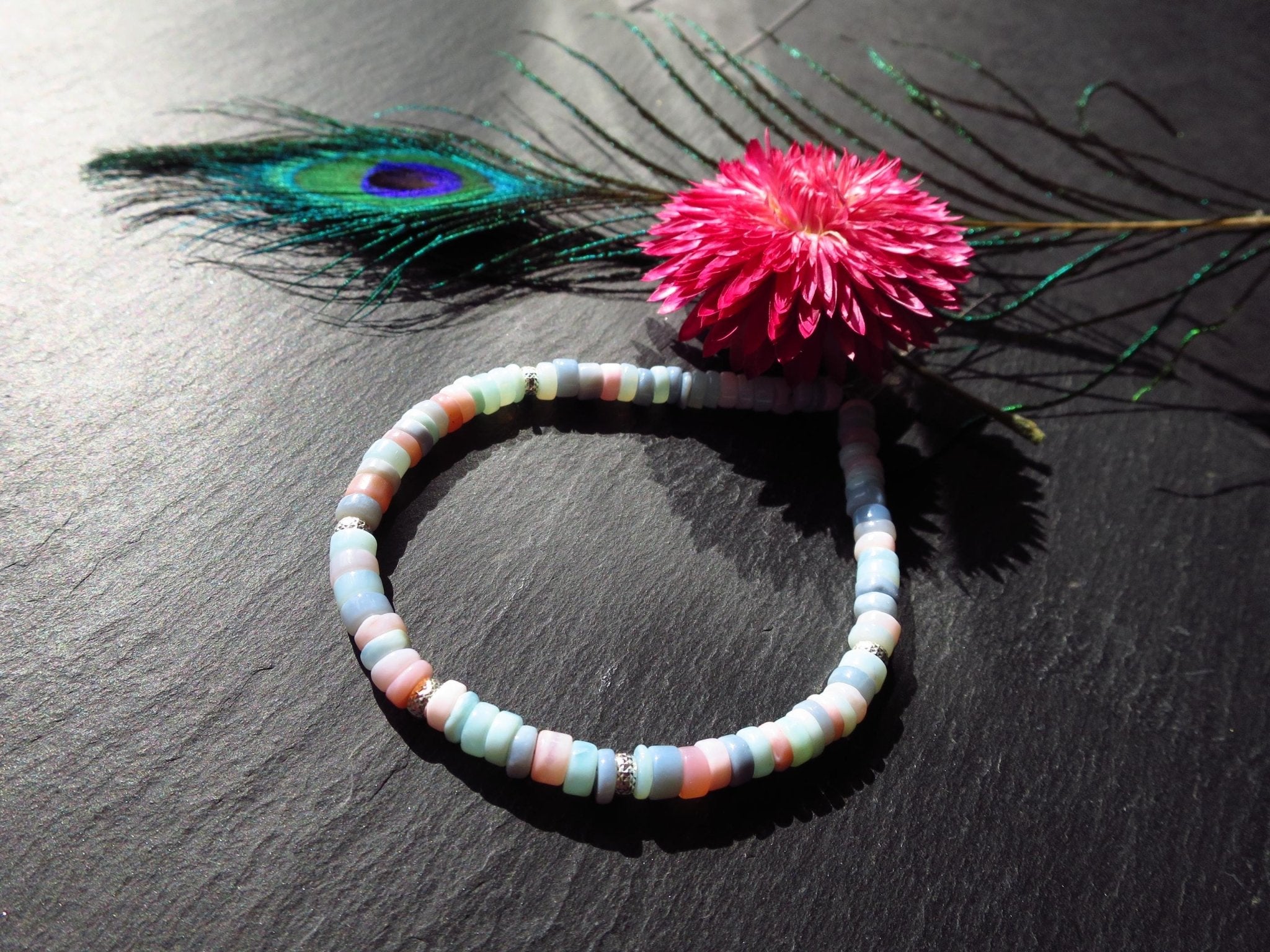 Peru Opal Armband rosa blau Pastell Silber Karabiner
