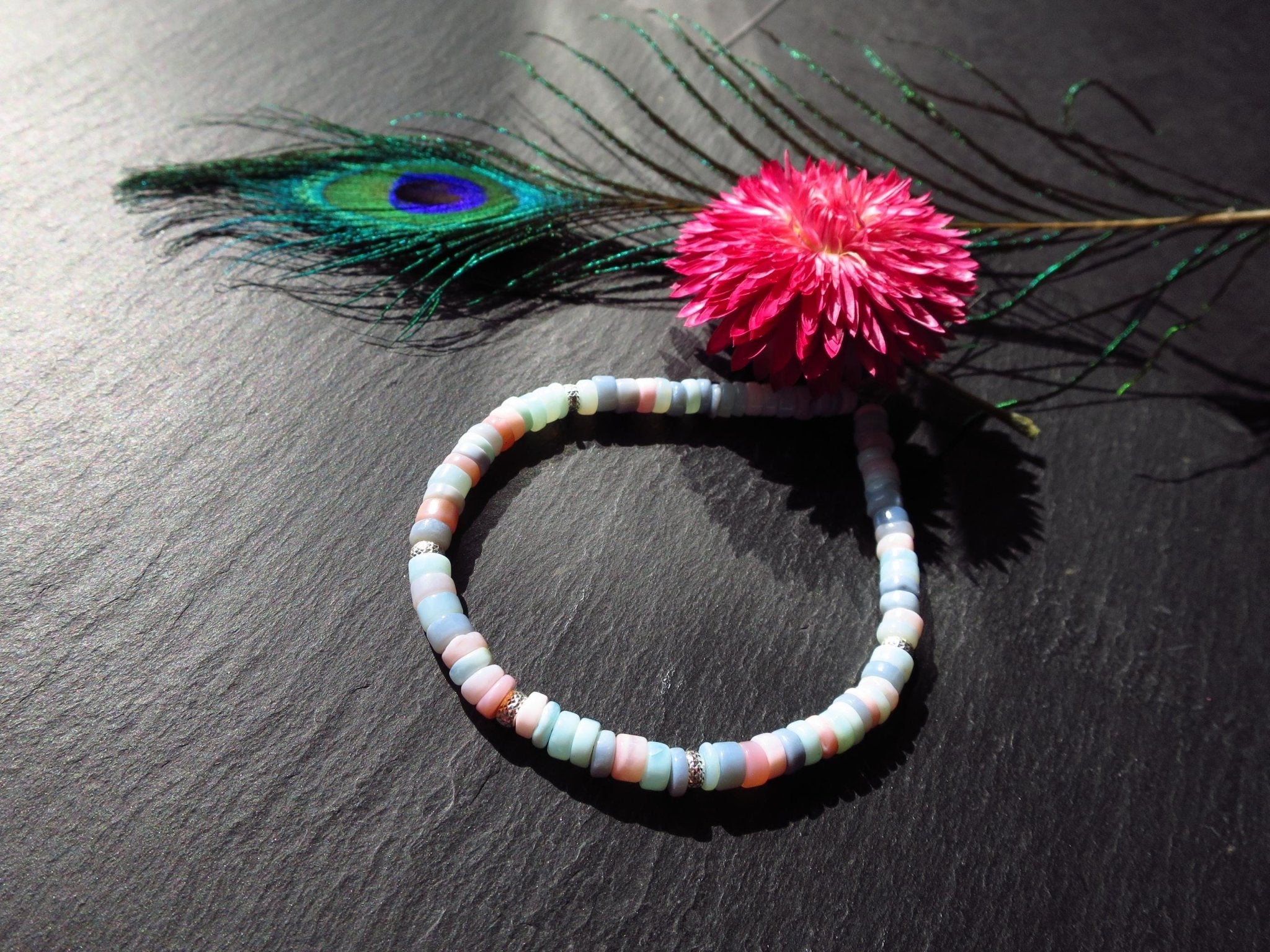 Peru Opal Armband rosa blau Pastell Silber Karabiner