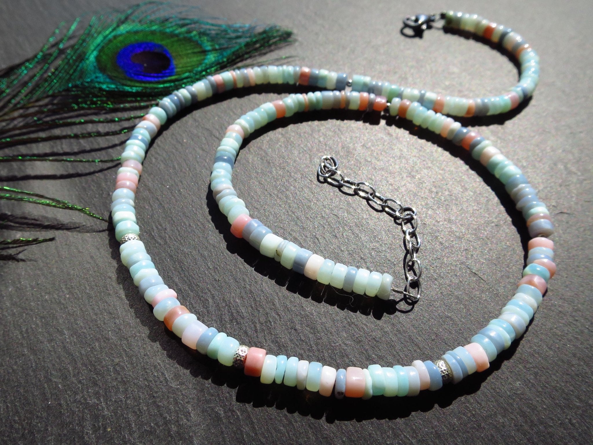 Peru Opal Kette rosa blau unbehandelt Rondelle