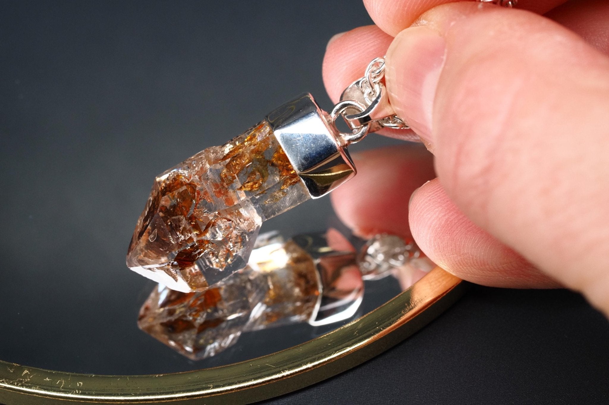 Petroleum Quarz Anhänger 35,5mm Lang Silber UV Kristall