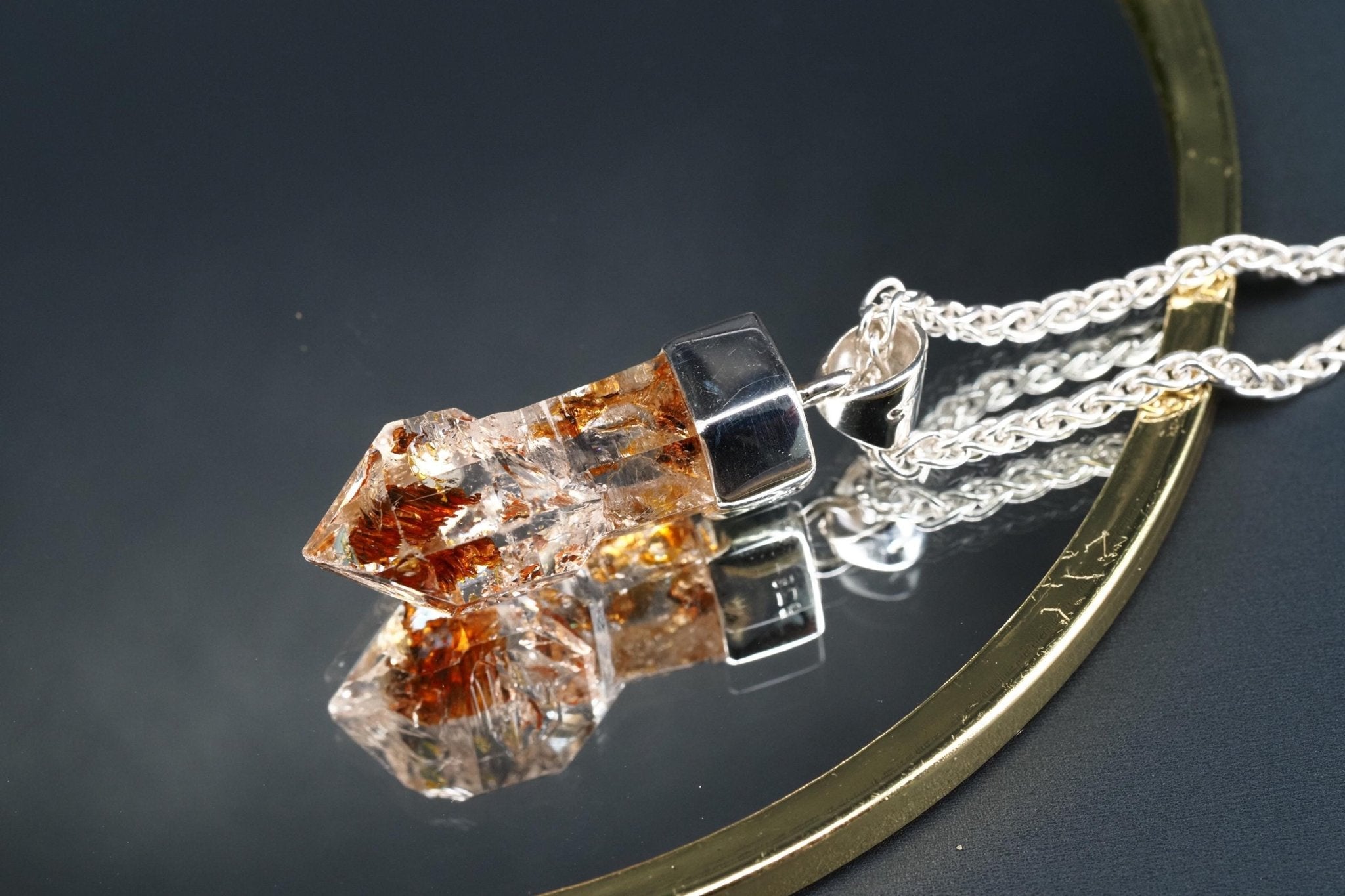 Petroleum Quarz Anhänger 35,5mm Lang Silber UV Kristall