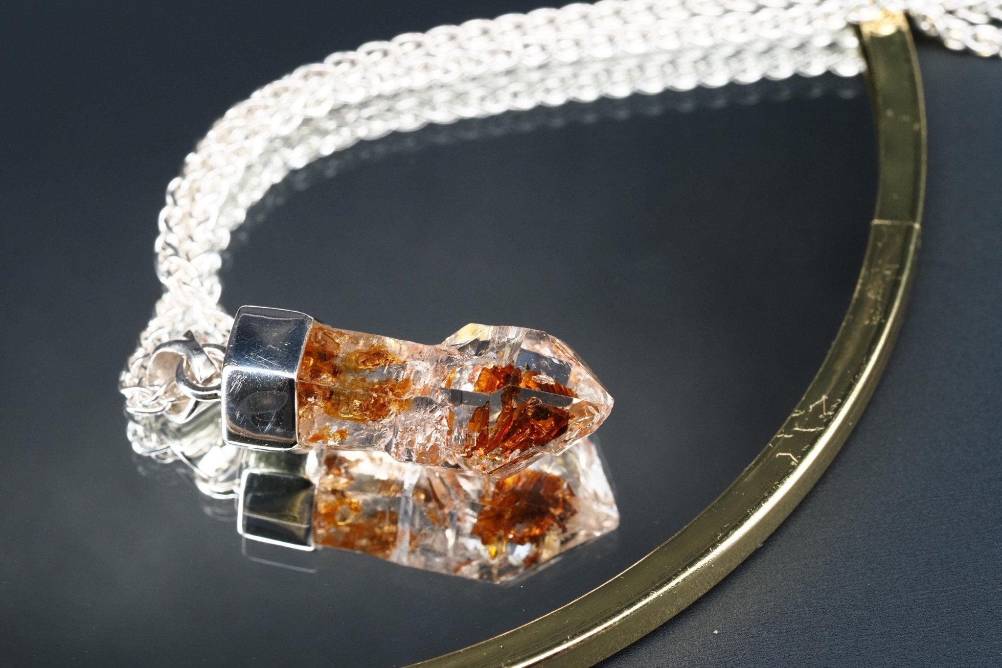 Petroleum Quarz Anhänger 35,5mm Lang Silber UV Kristall