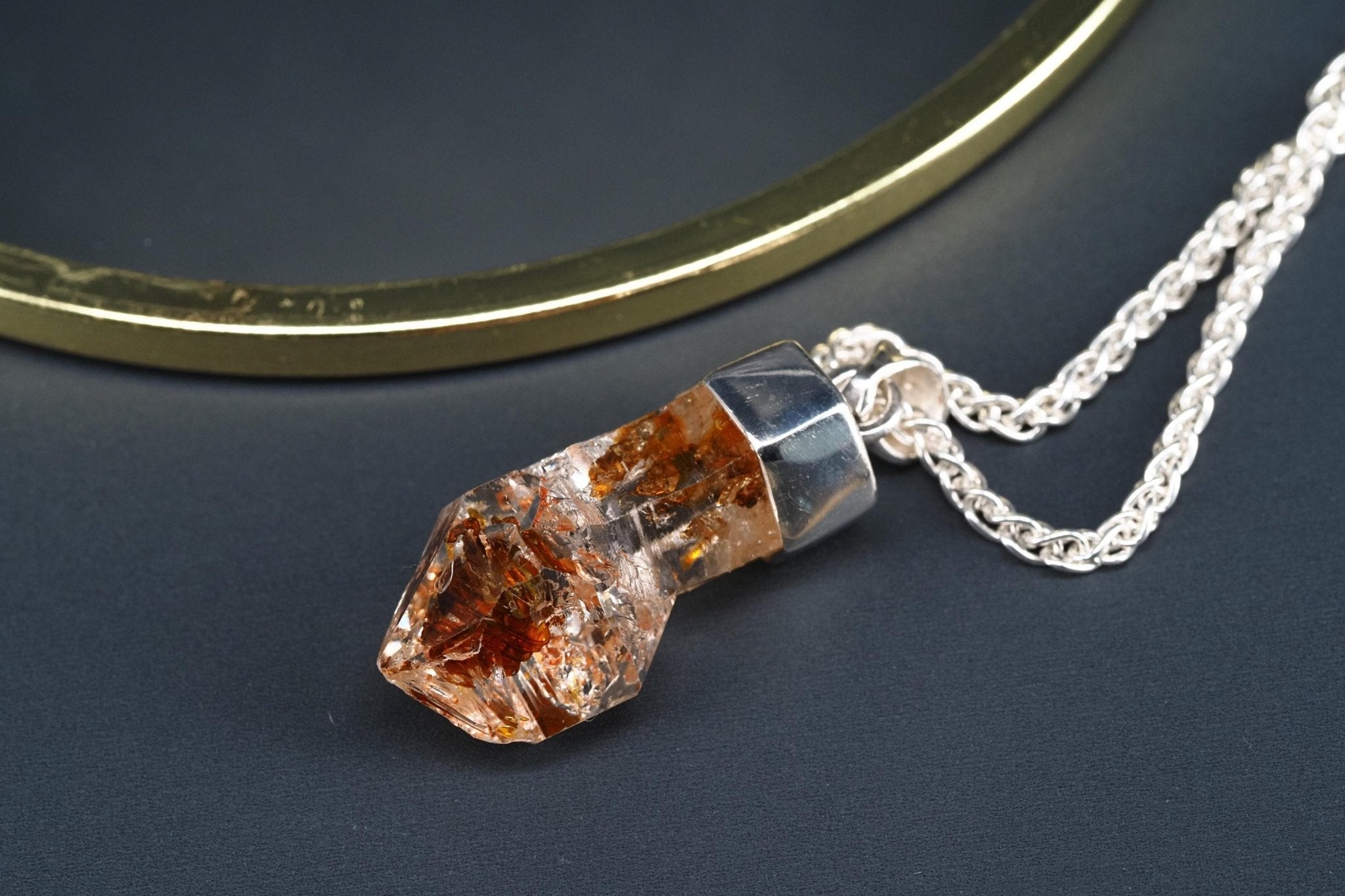 Petroleum Quarz Anhänger 35,5mm Lang Silber UV Kristall