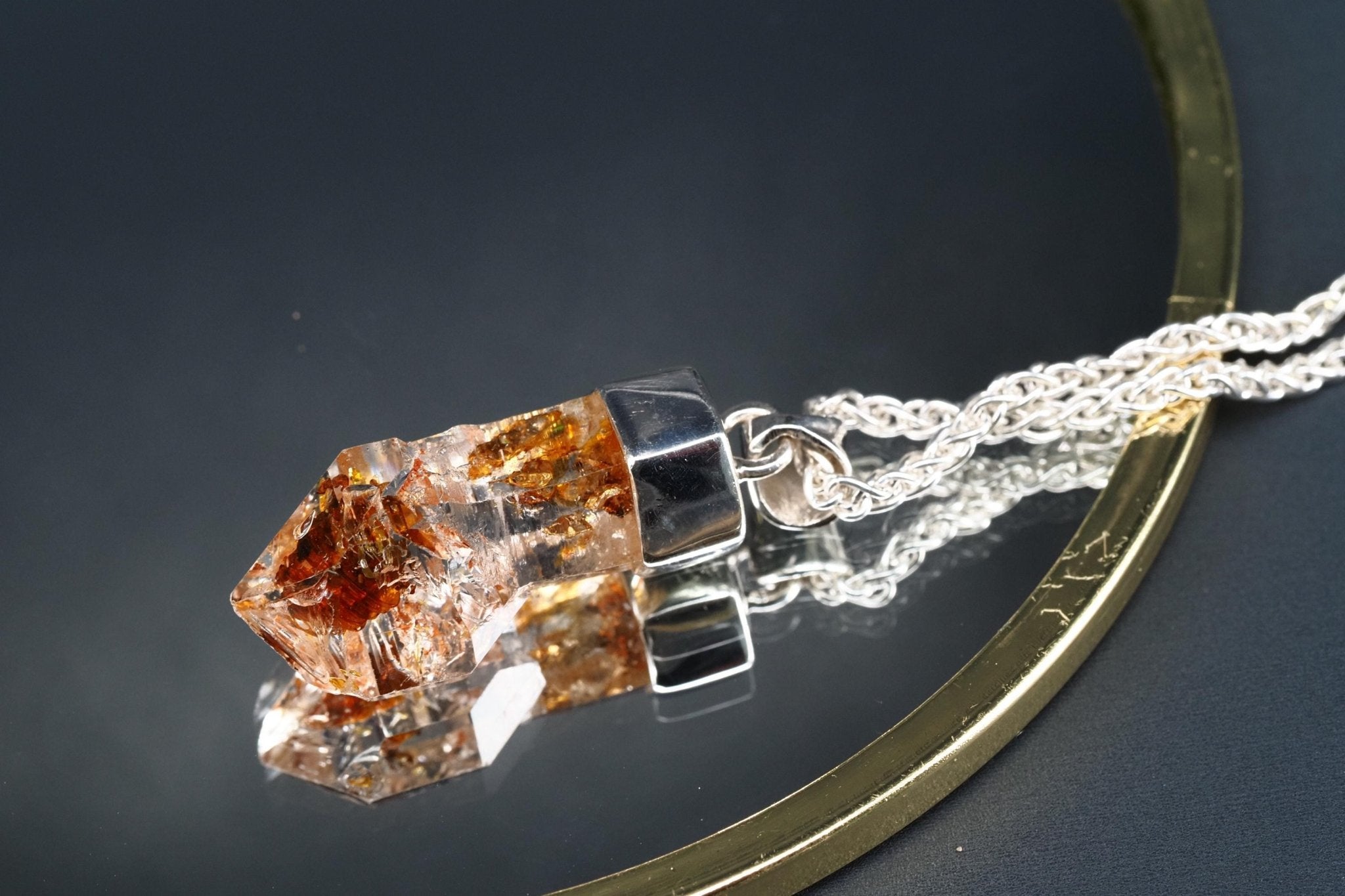 Petroleum Quarz Anhänger 35,5mm Lang Silber UV Kristall