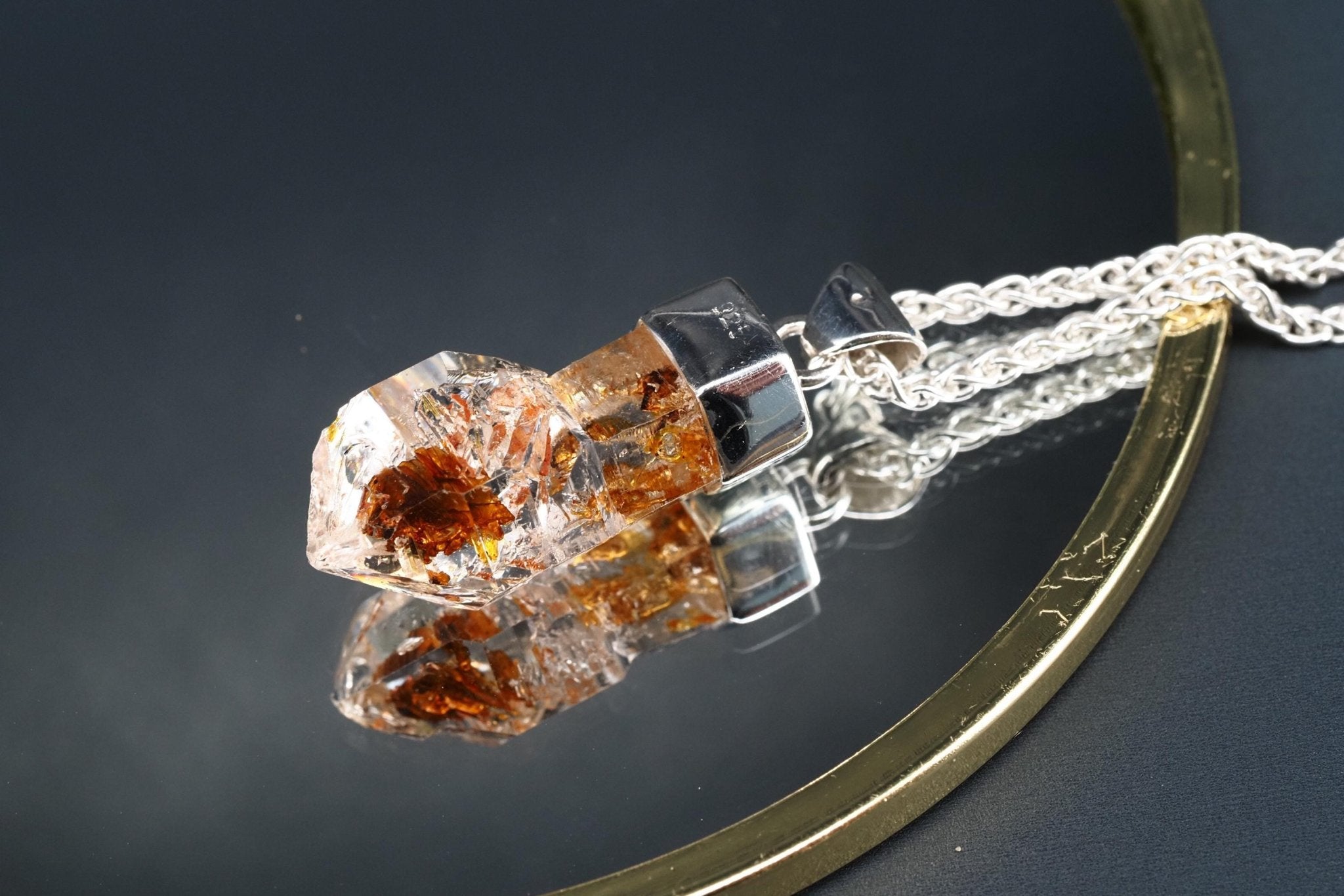 Petroleum Quarz Anhänger 35,5mm Lang Silber UV Kristall