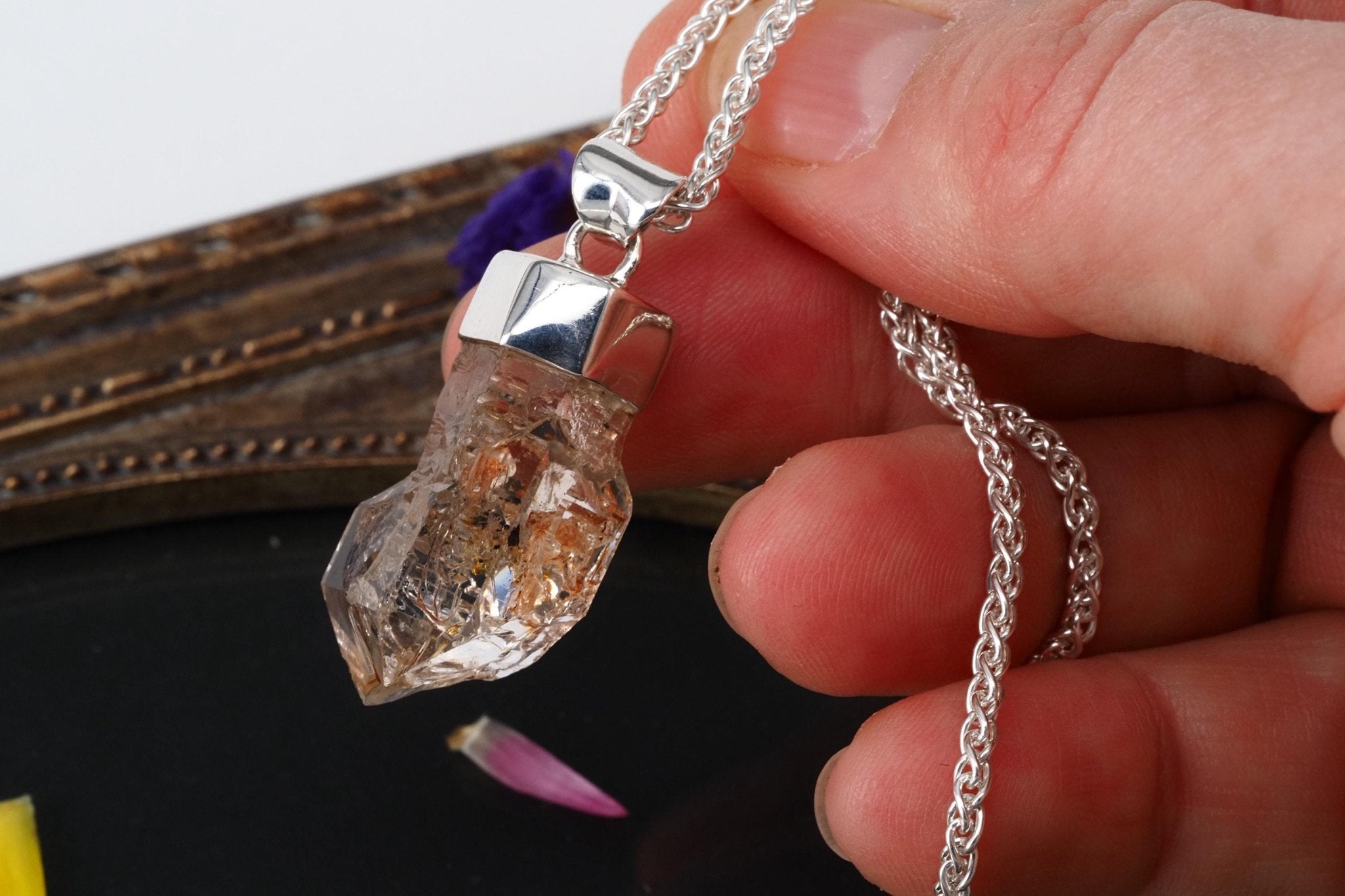 Petroleum Quarz Anhänger 36mm Lang Silber UV Kristall