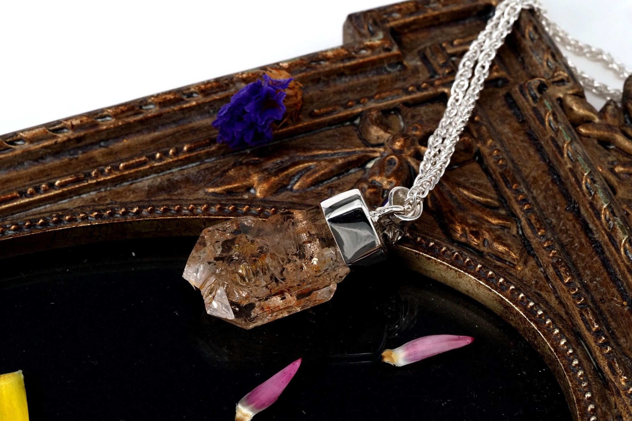 Petroleum Quarz Anhänger 36mm Lang Silber UV Kristall