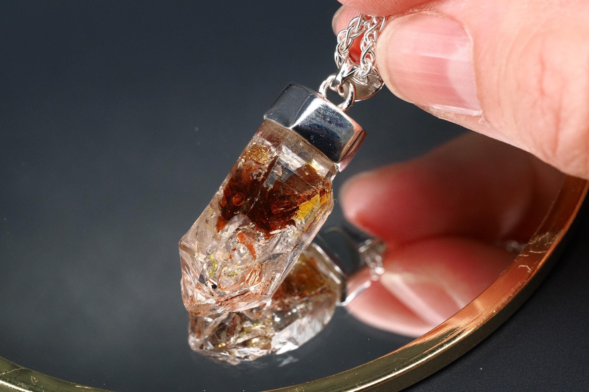 Petroleum Quarz Anhänger 38mm Lang Silber UV Kristall