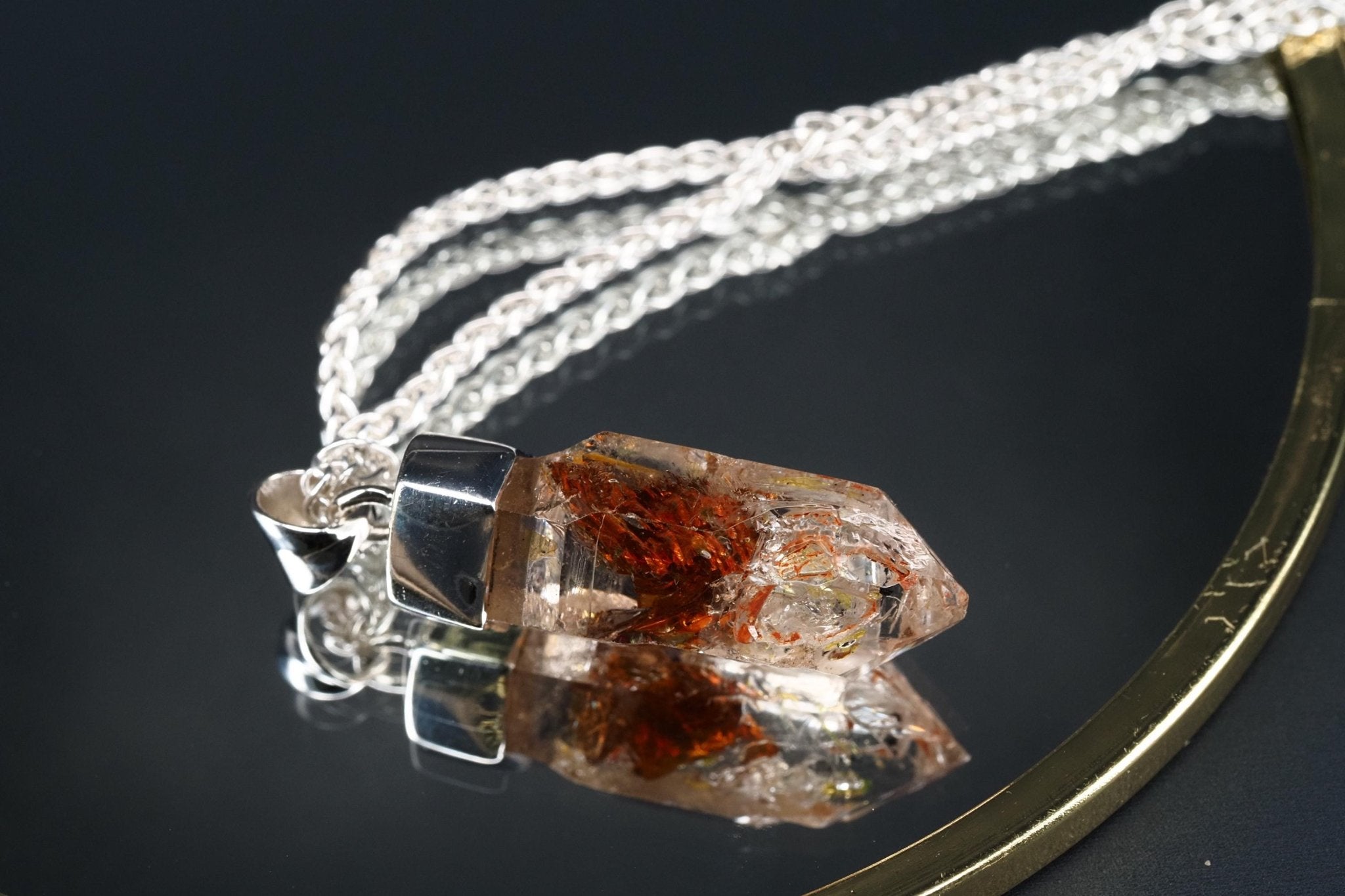 Petroleum Quarz Anhänger 38mm Lang Silber UV Kristall