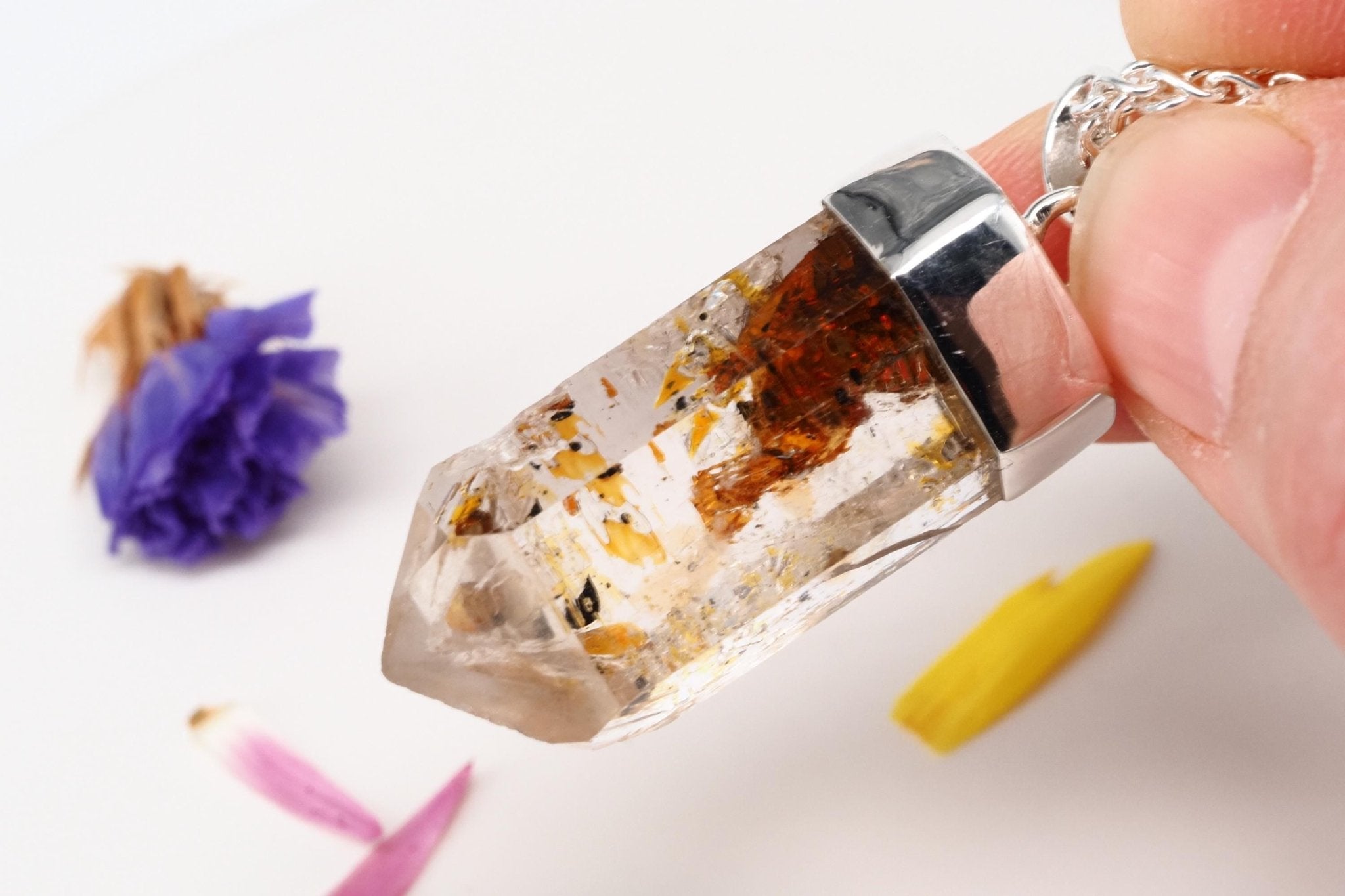 Petroleum Quarz Anhänger 39mm Lang Silber UV Kristall