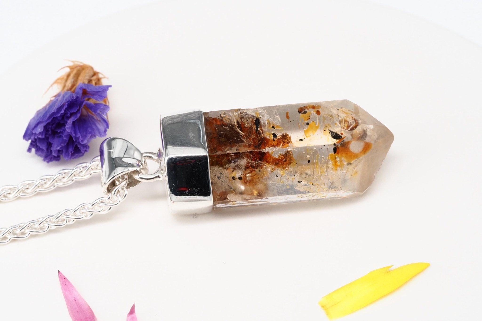 Petroleum Quarz Anhänger 39mm Lang Silber UV Kristall