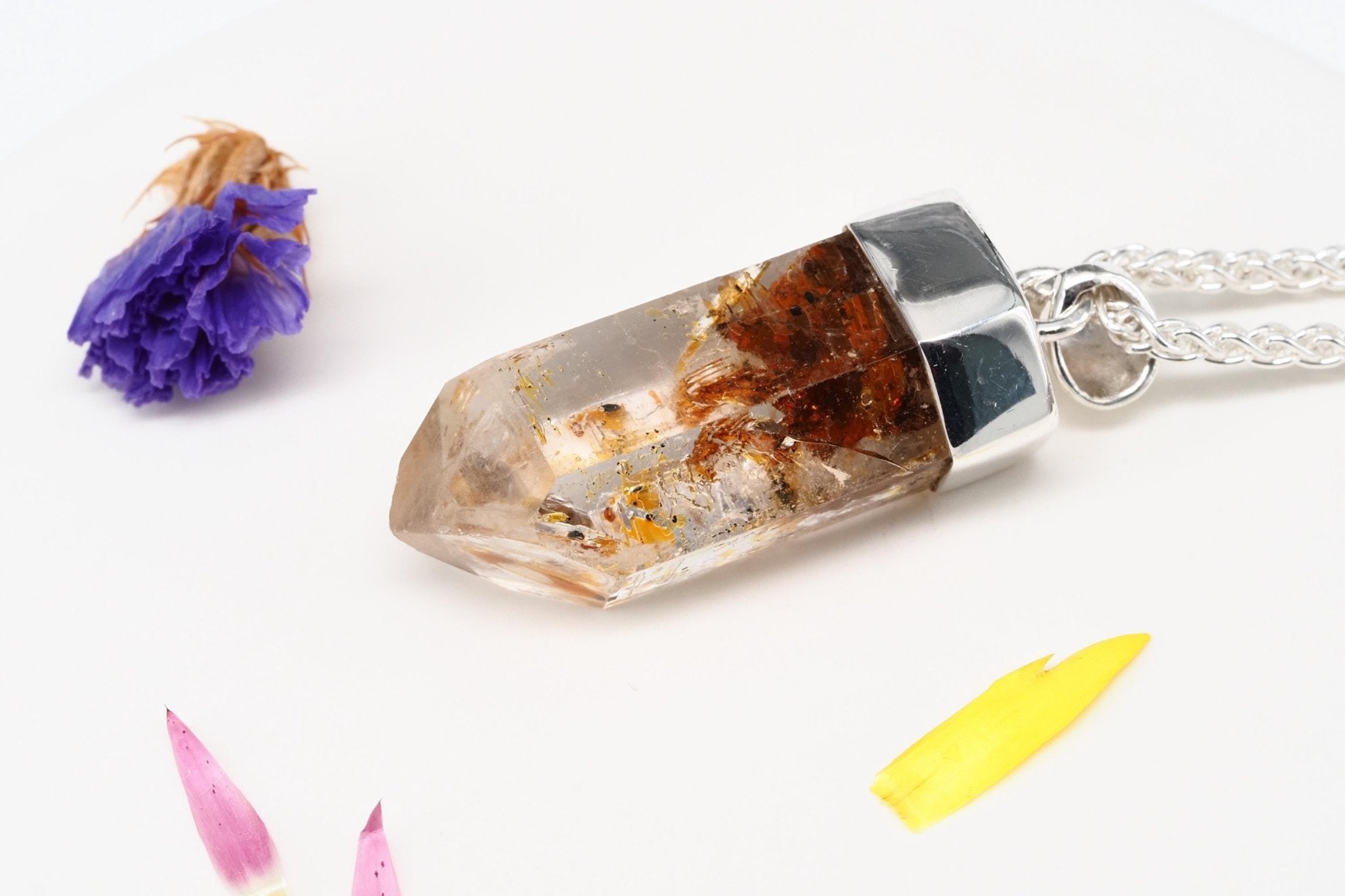 Petroleum Quarz Anhänger 39mm Lang Silber UV Kristall