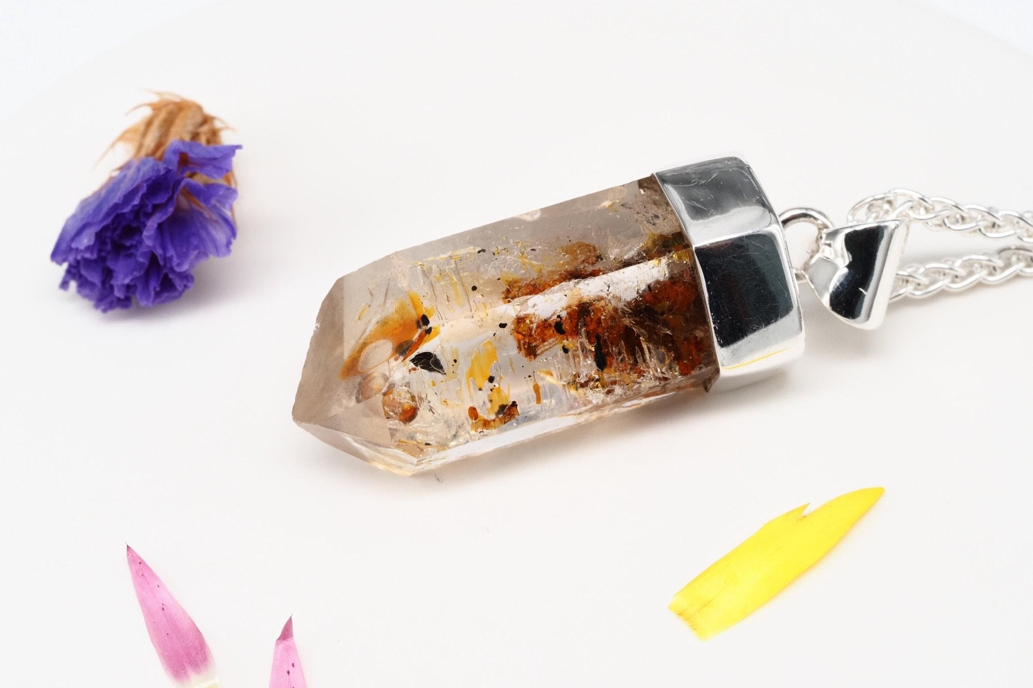 Petroleum Quarz Anhänger 39mm Lang Silber UV Kristall