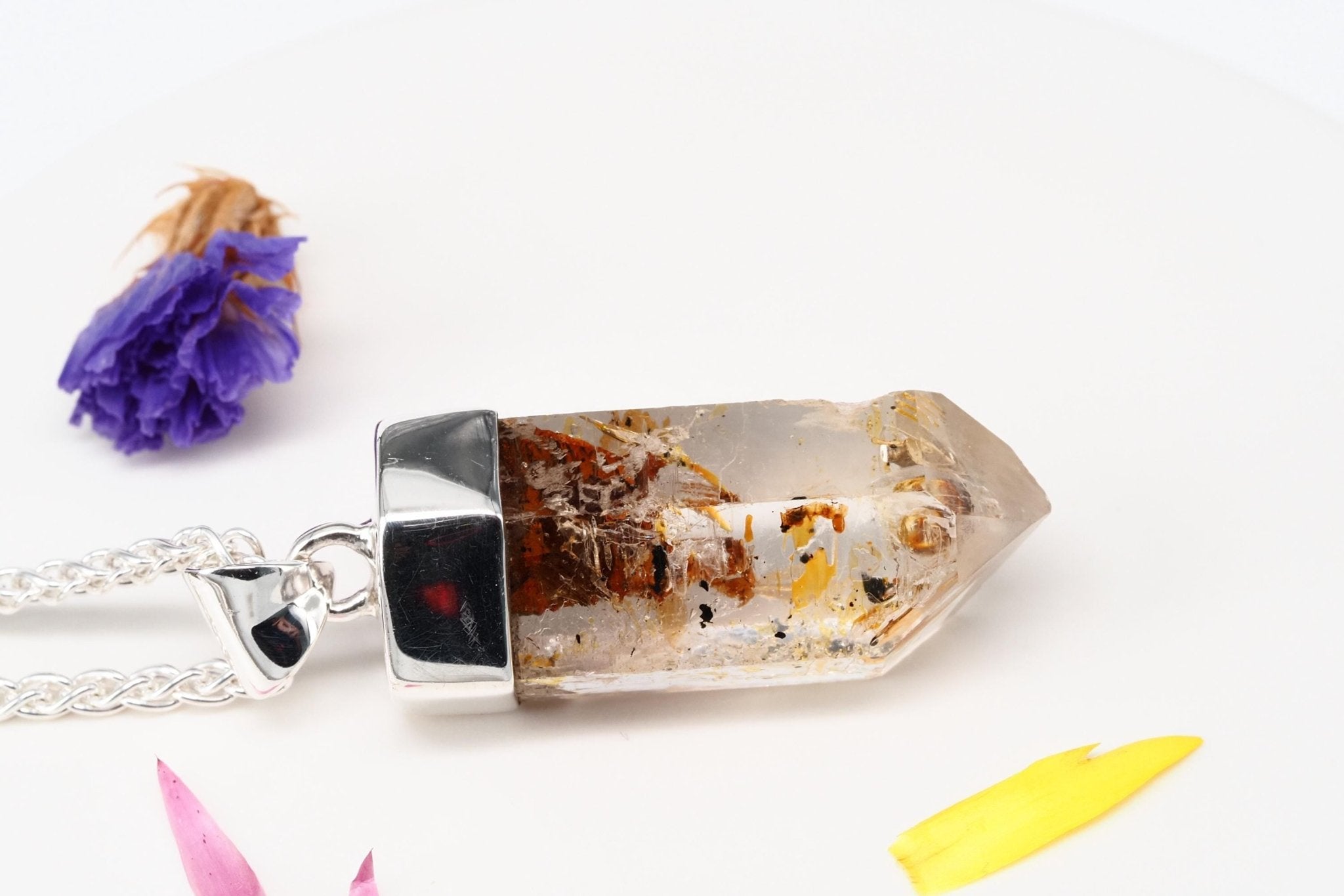 Petroleum Quarz Anhänger 39mm Lang Silber UV Kristall