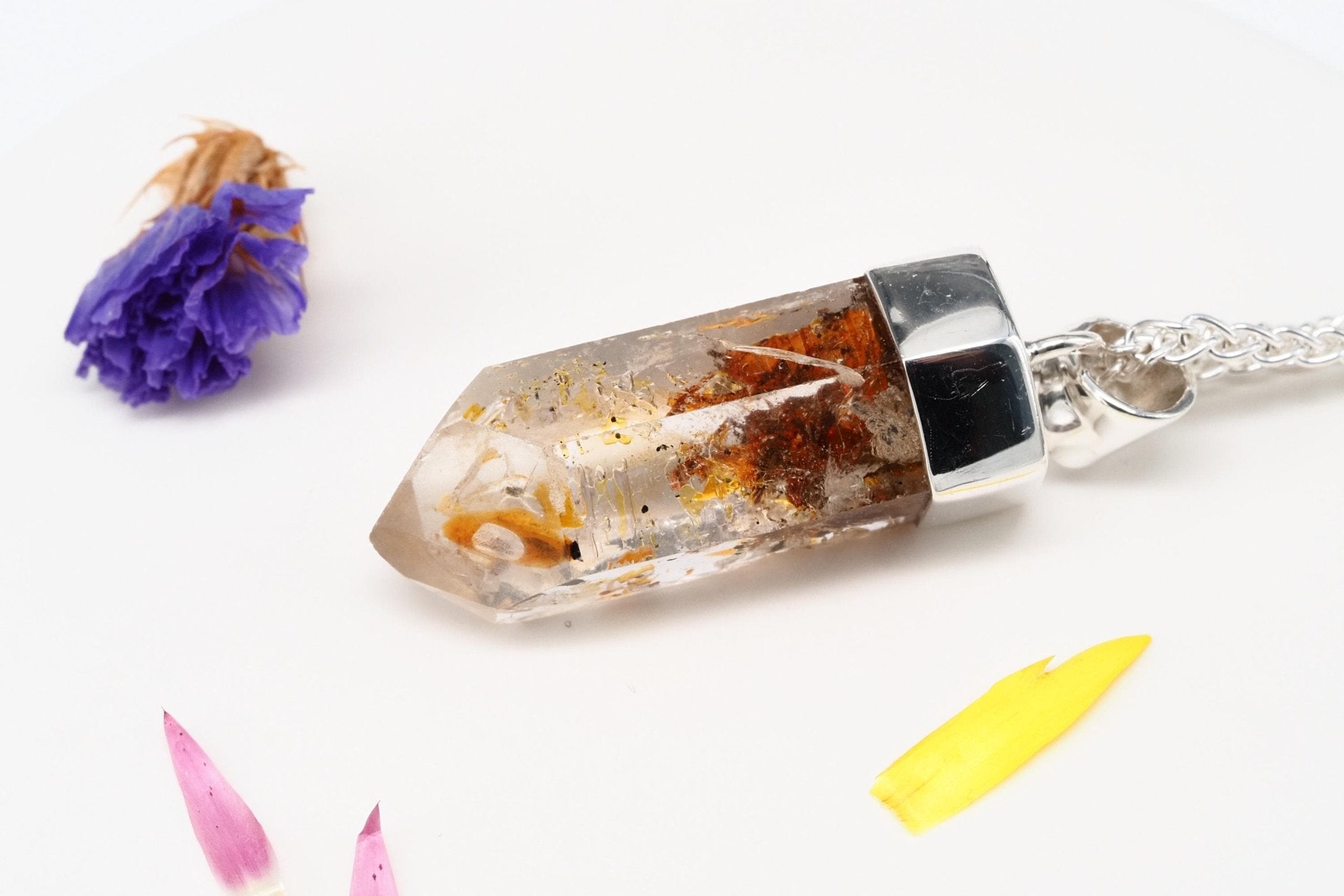 Petroleum Quarz Anhänger 39mm Lang Silber UV Kristall