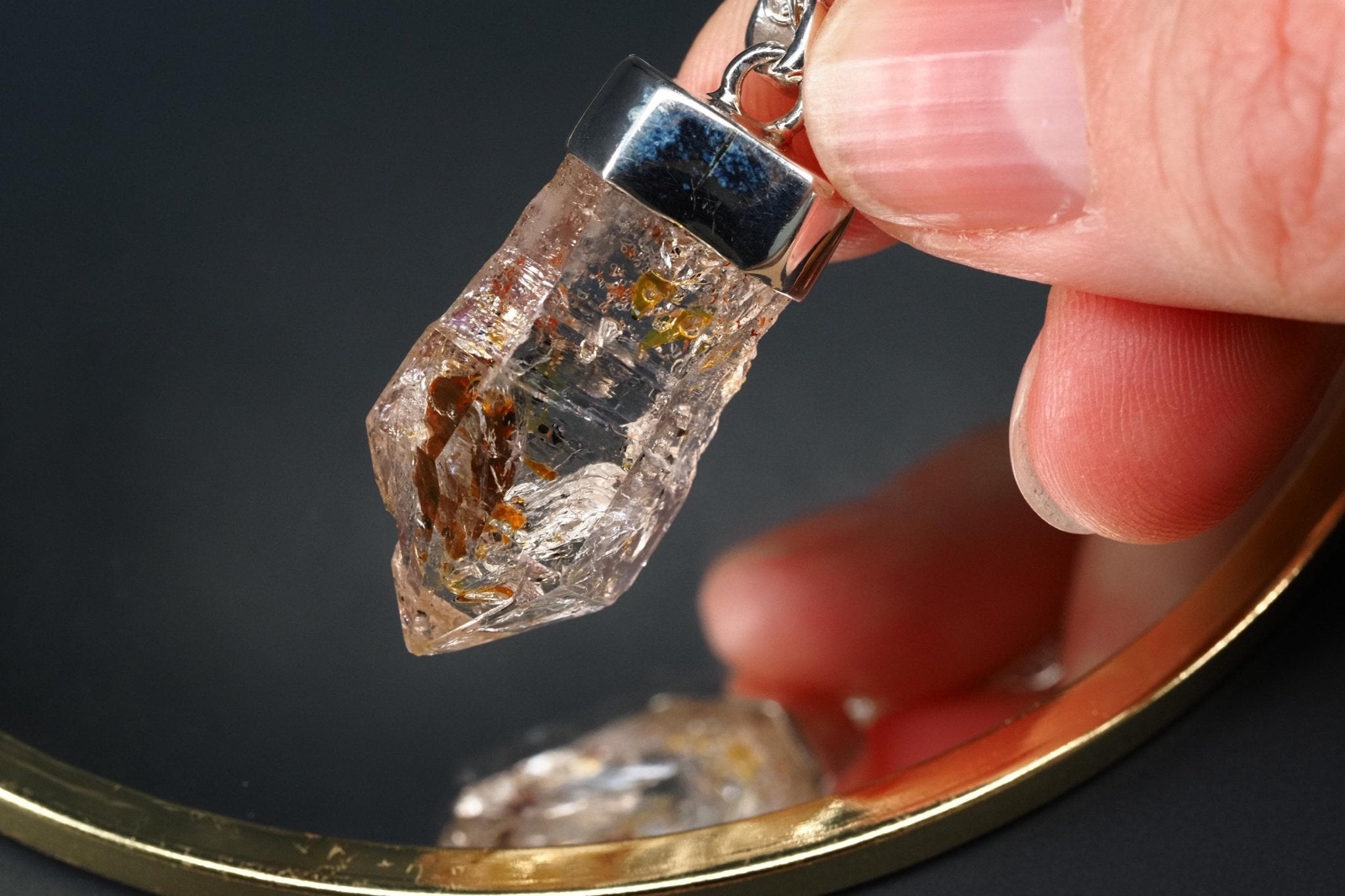 Petroleum Quarz Anhänger 39mm Lang Silber UV Kristall