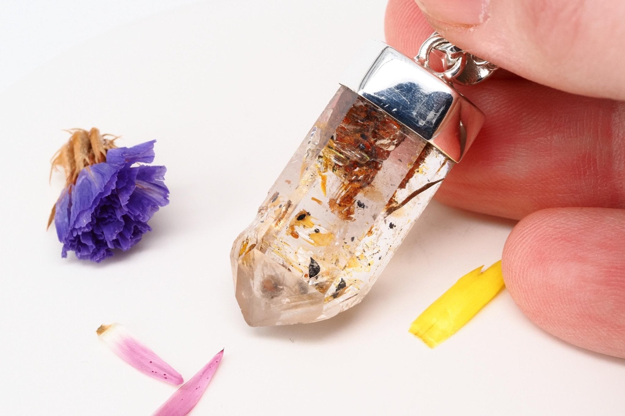 Petroleum Quarz Anhänger 39mm Lang Silber UV Kristall