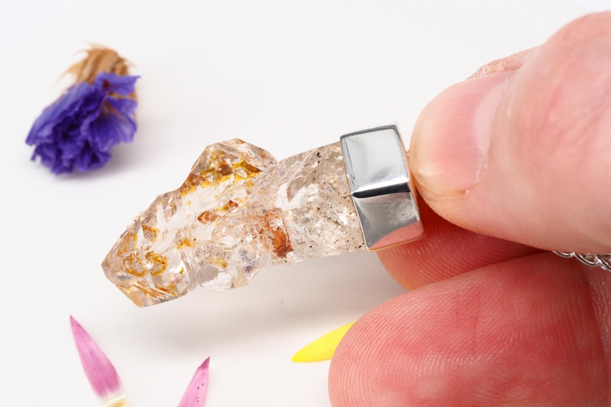 Petroleum Quarz Anhänger 39mm Lang Silber UV Zepter