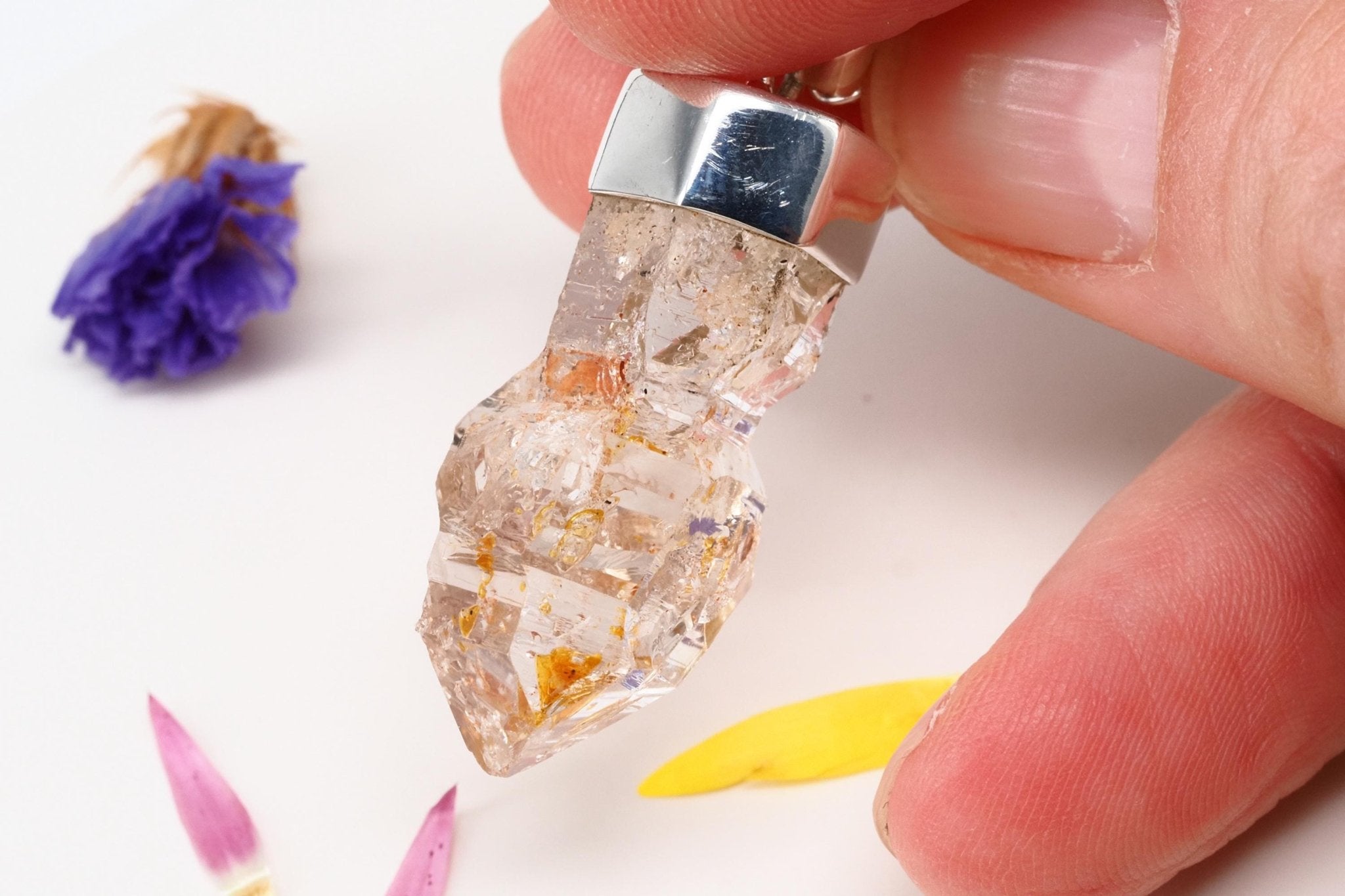 Petroleum Quarz Anhänger 39mm Lang Silber UV Zepter