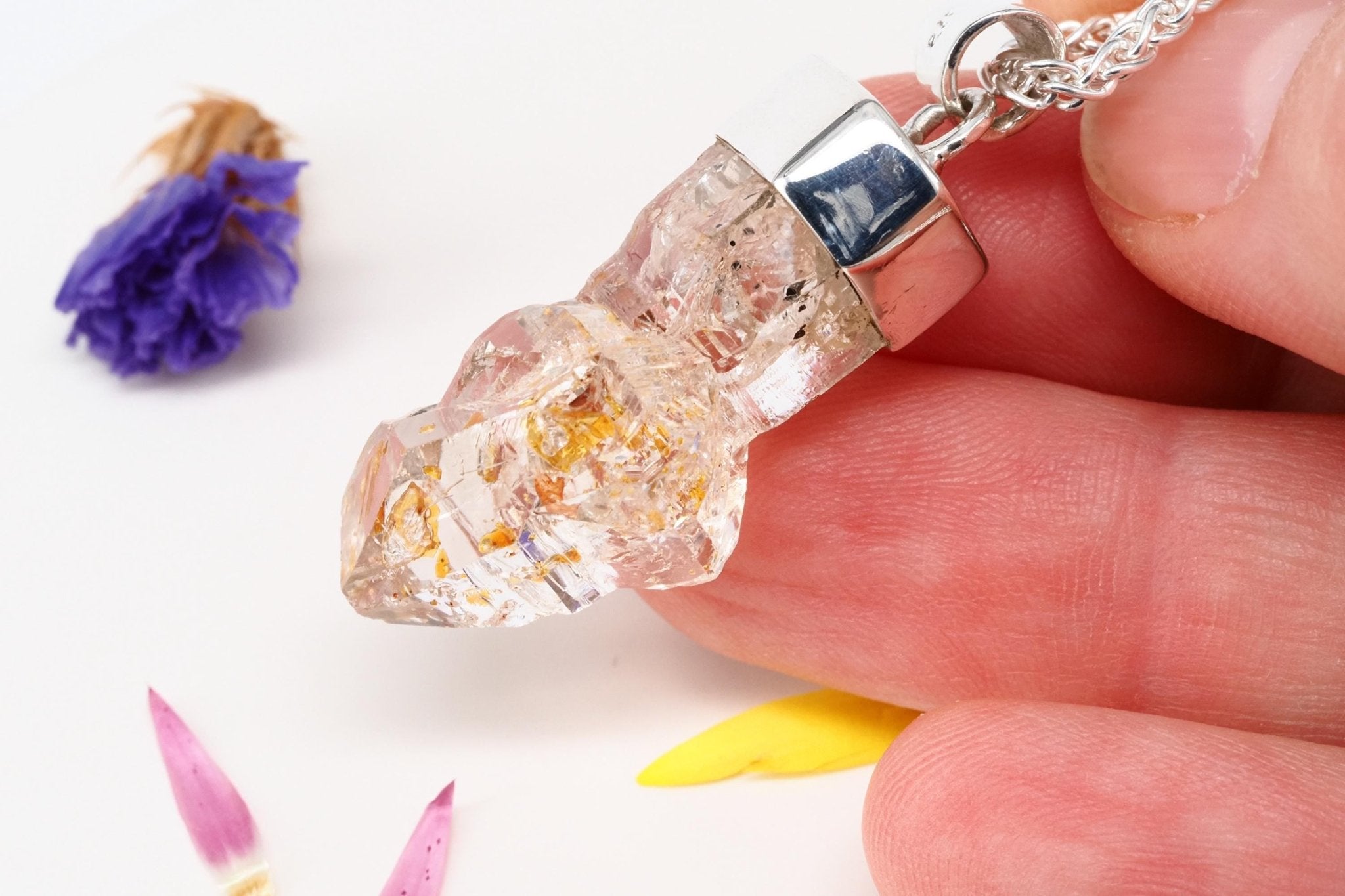 Petroleum Quarz Anhänger 39mm Lang Silber UV Zepter