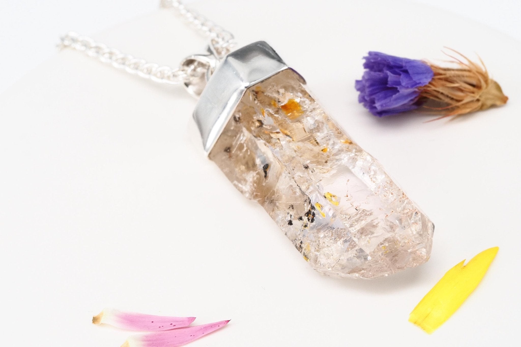 Petroleum Quarz Anhänger 44mm Lang Silber UV Kristall