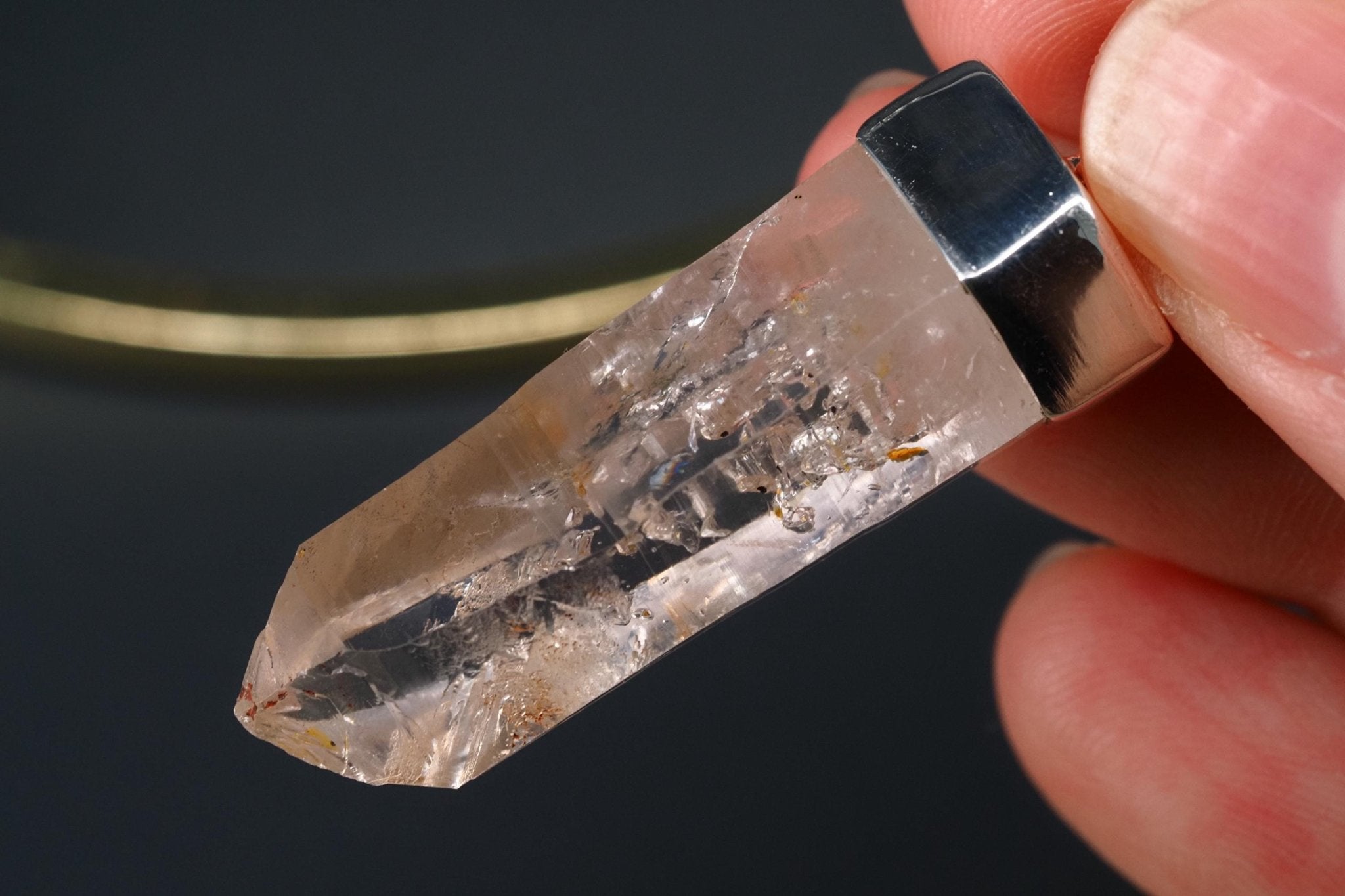 Petroleum Quarz Anhänger 46mm Lang Silber UV Kristall