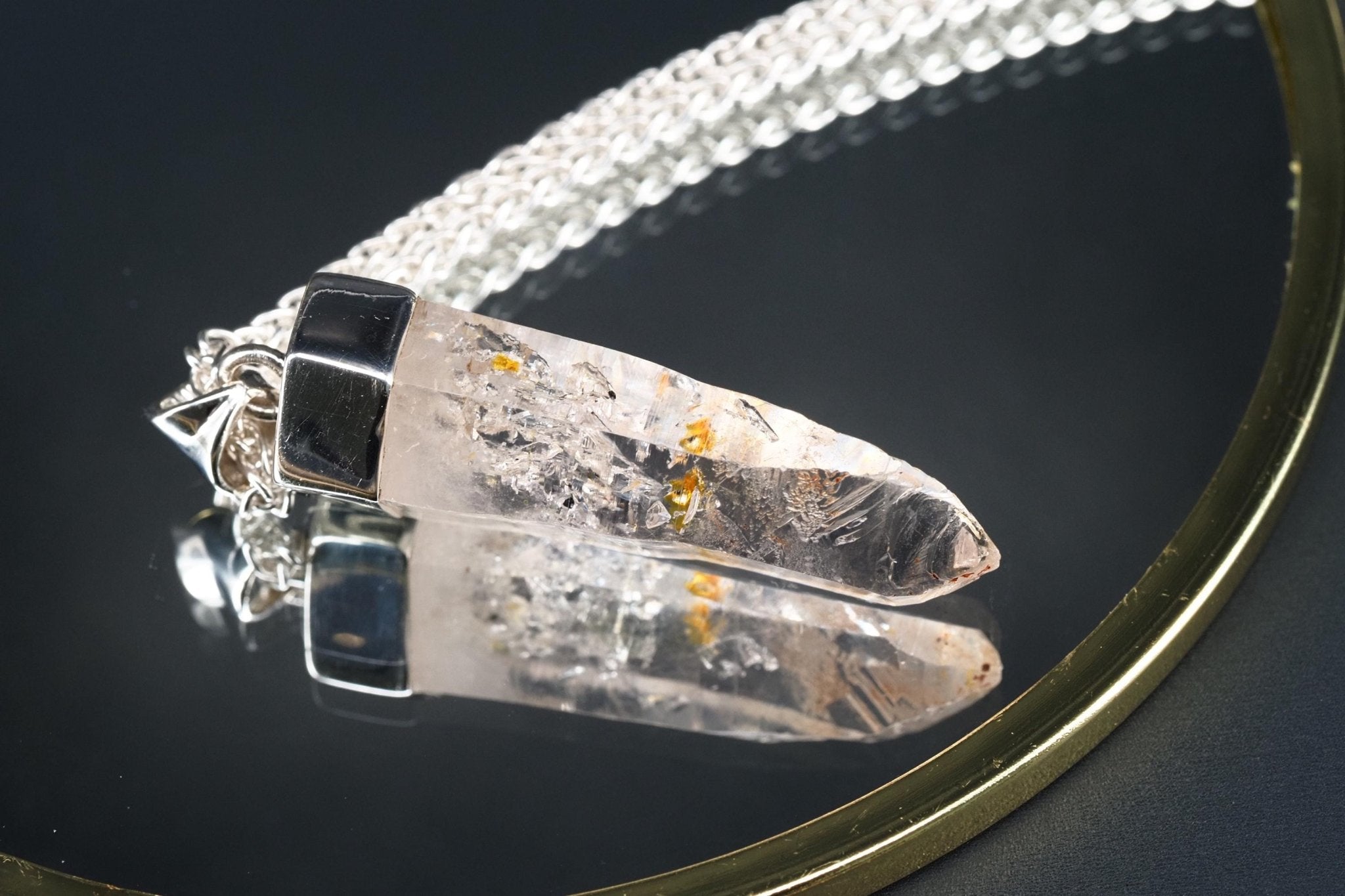 Petroleum Quarz Anhänger 46mm Lang Silber UV Kristall