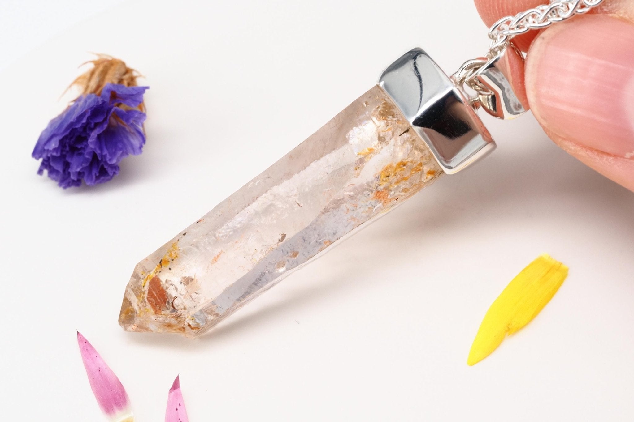 Petroleum Quarz Anhänger 47mm Lang Silber UV Kristall