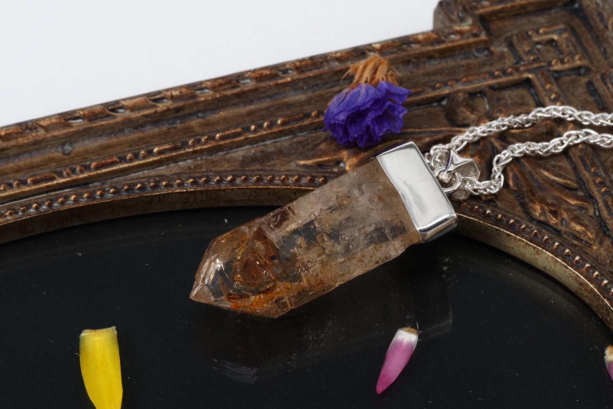 Petroleum Quarz Anhänger 47mm Lang Silber UV Kristall