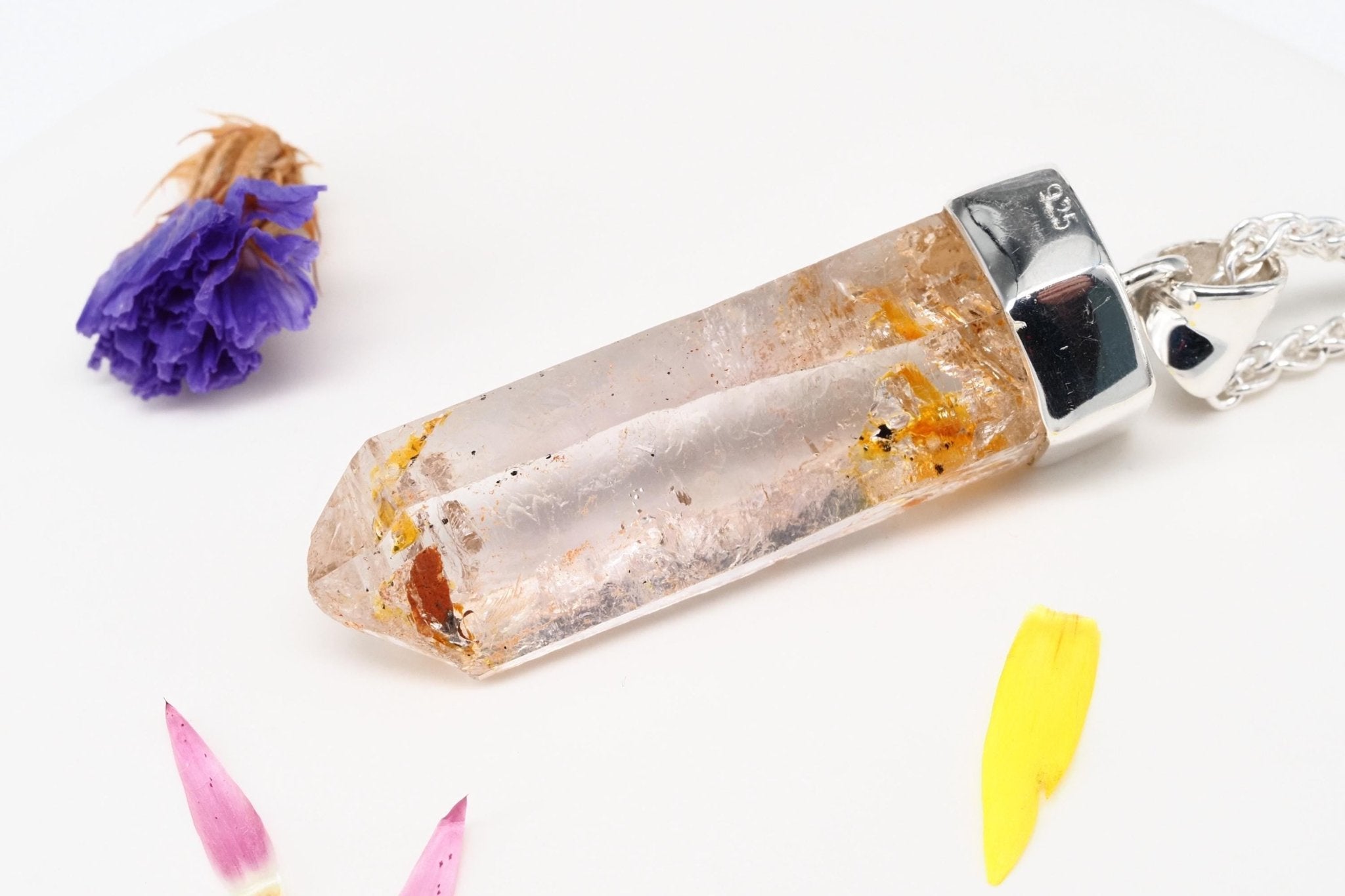 Petroleum Quarz Anhänger 47mm Lang Silber UV Kristall