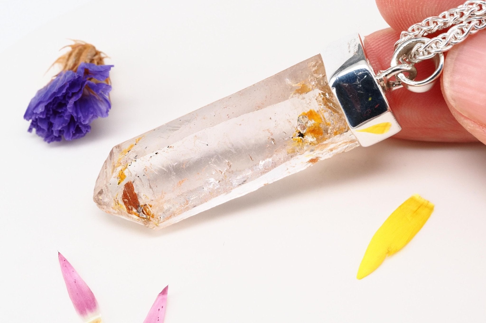 Petroleum Quarz Anhänger 47mm Lang Silber UV Kristall