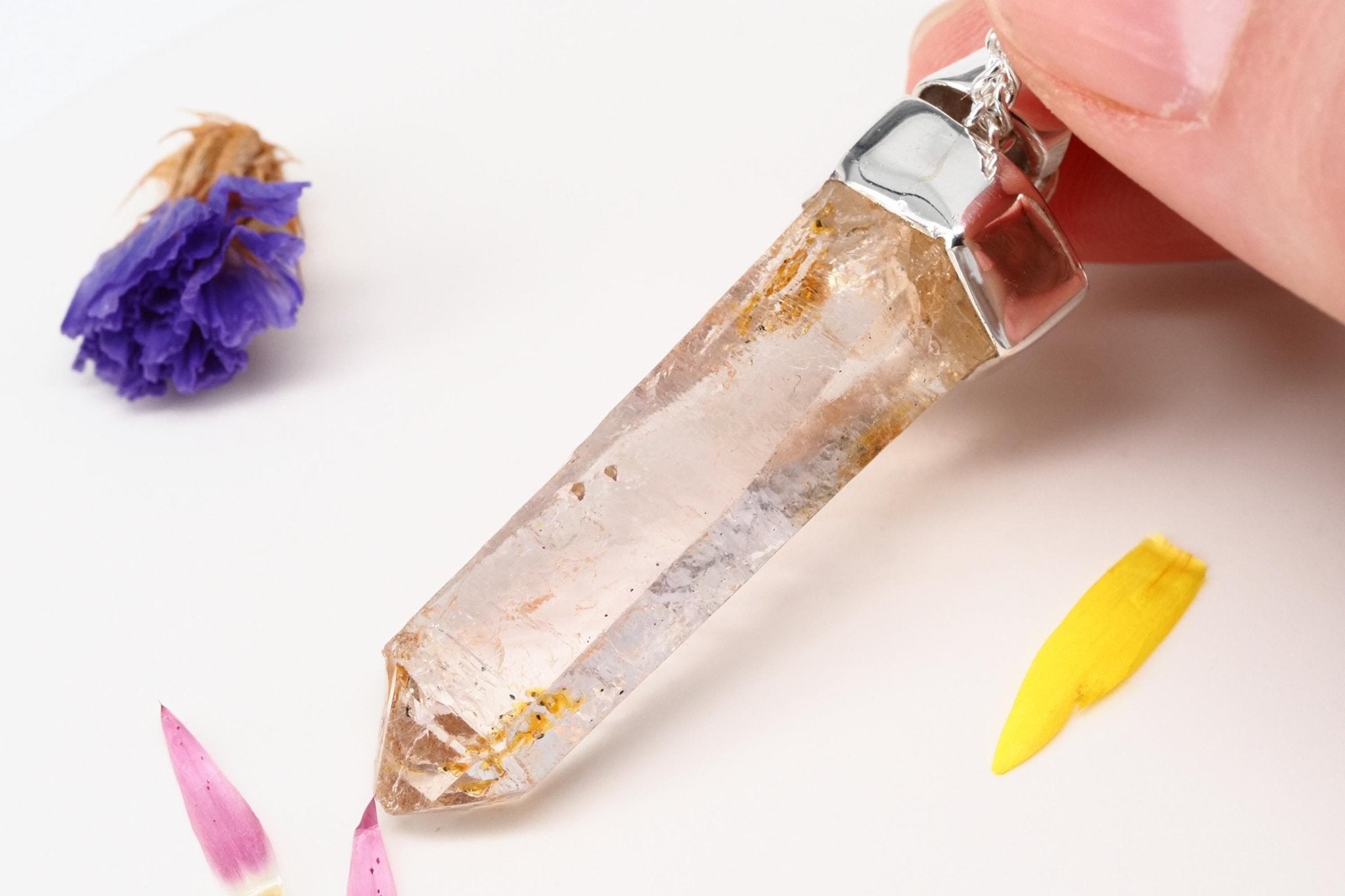 Petroleum Quarz Anhänger 47mm Lang Silber UV Kristall