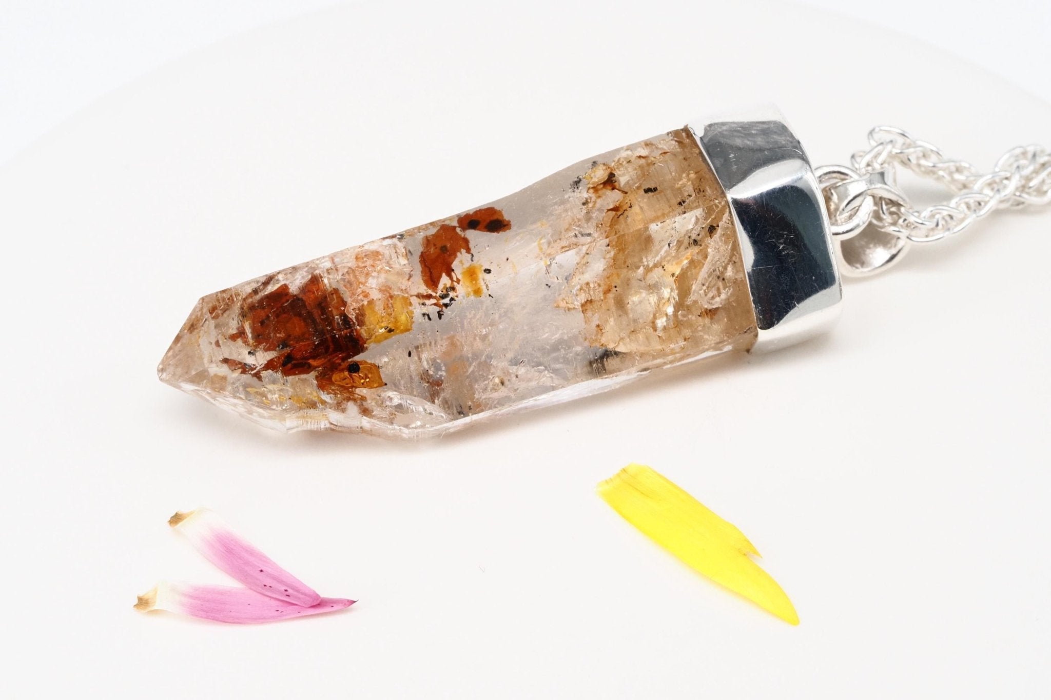 Petroleum Quarz Anhänger 49mm Lang Silber UV Kristall