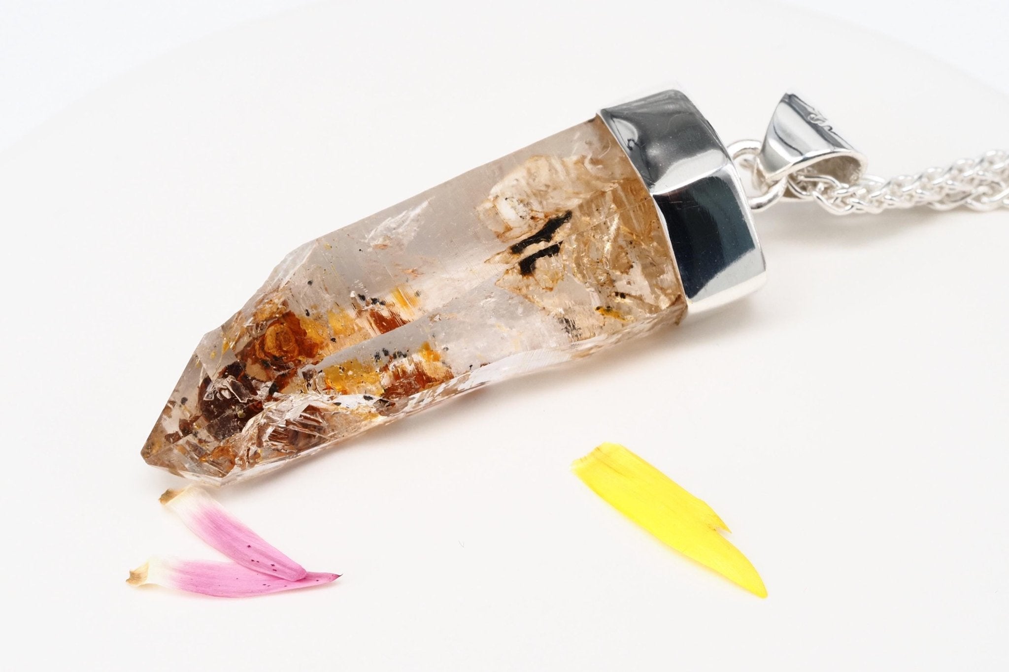 Petroleum Quarz Anhänger 49mm Lang Silber UV Kristall