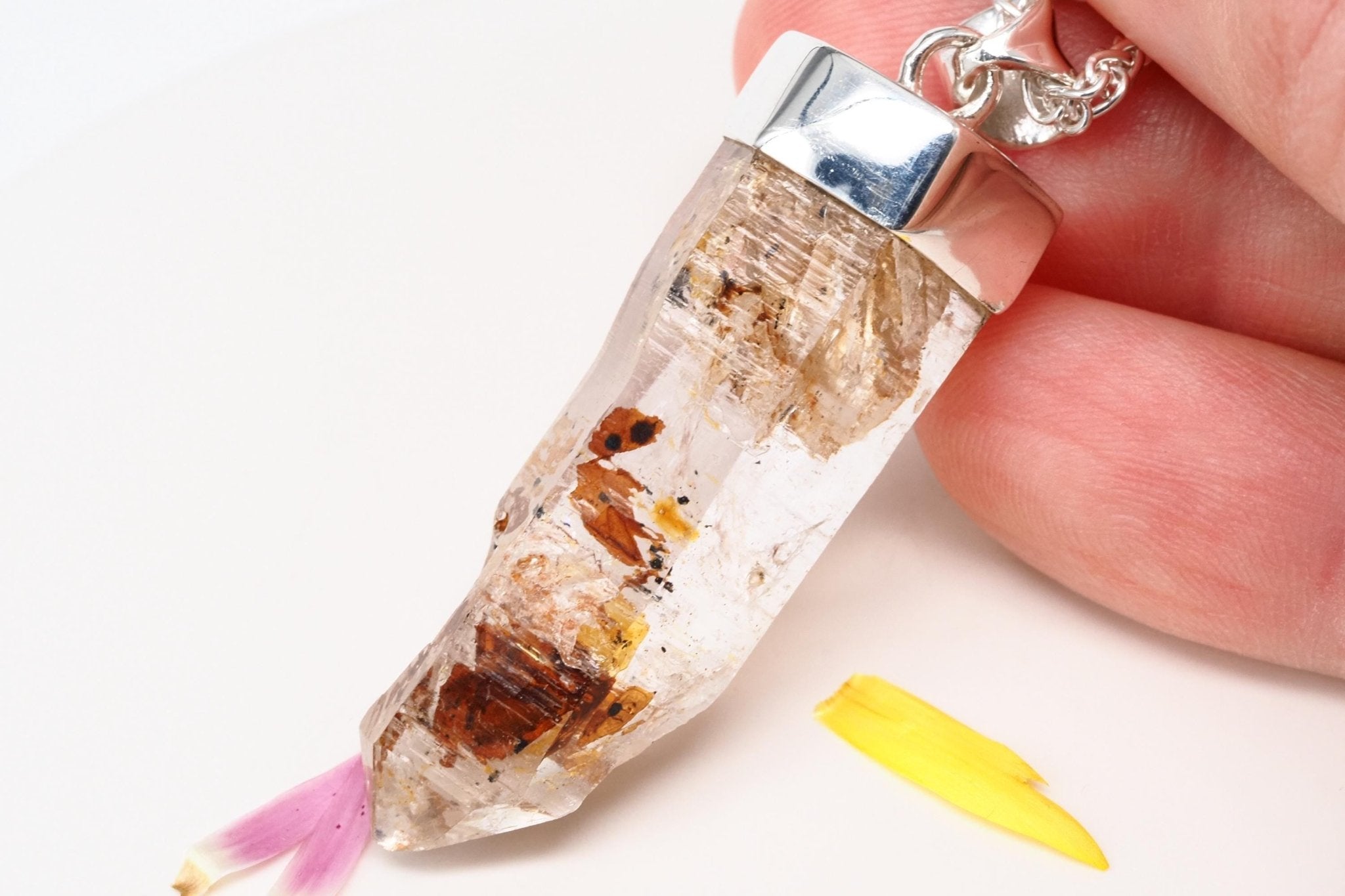 Petroleum Quarz Anhänger 49mm Lang Silber UV Kristall